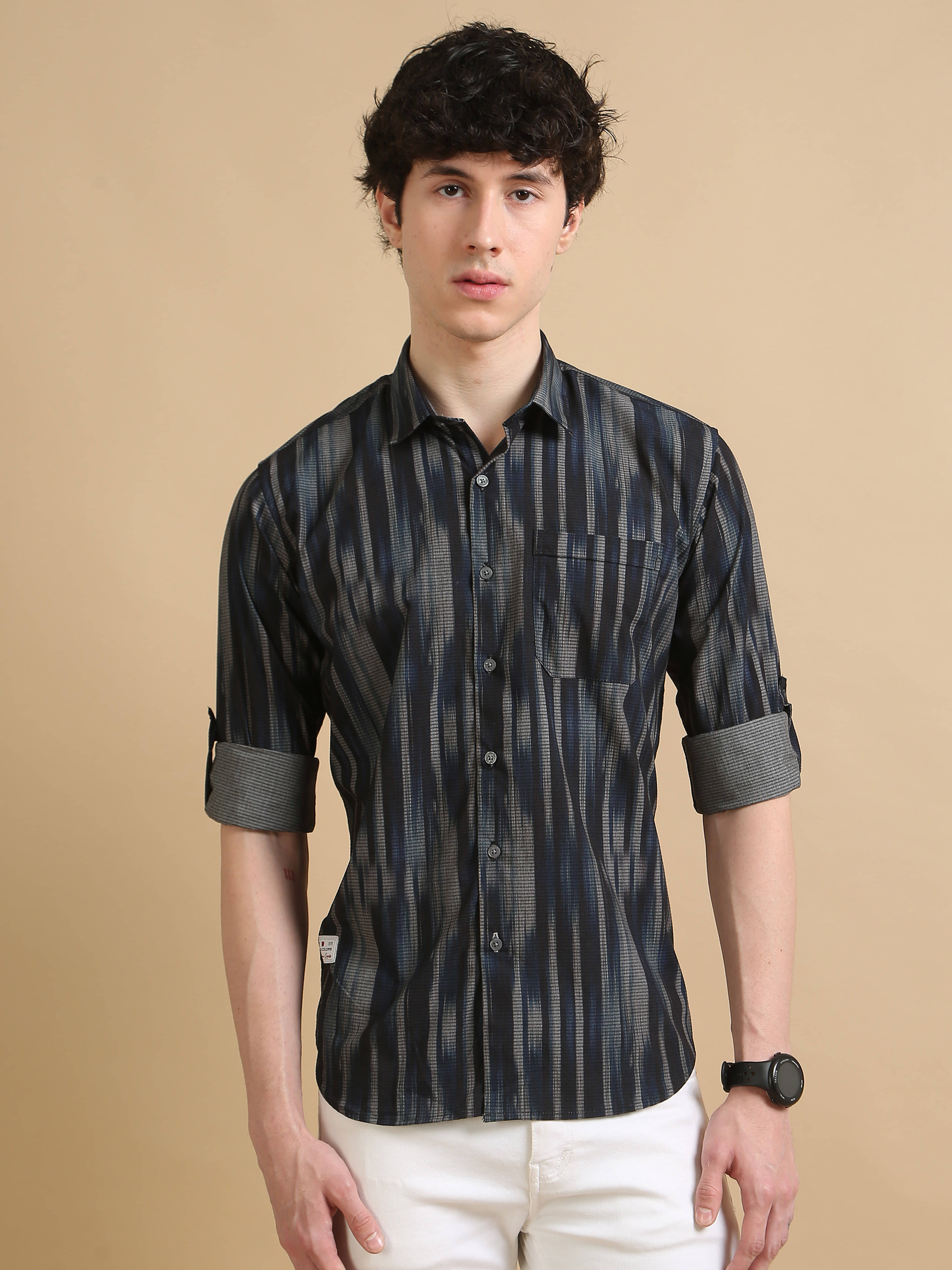     			Cool Colors 100% Cotton Slim Fit Printed Full Sleeves Men's Casual Shirt - Navy ( Pack of 1 )