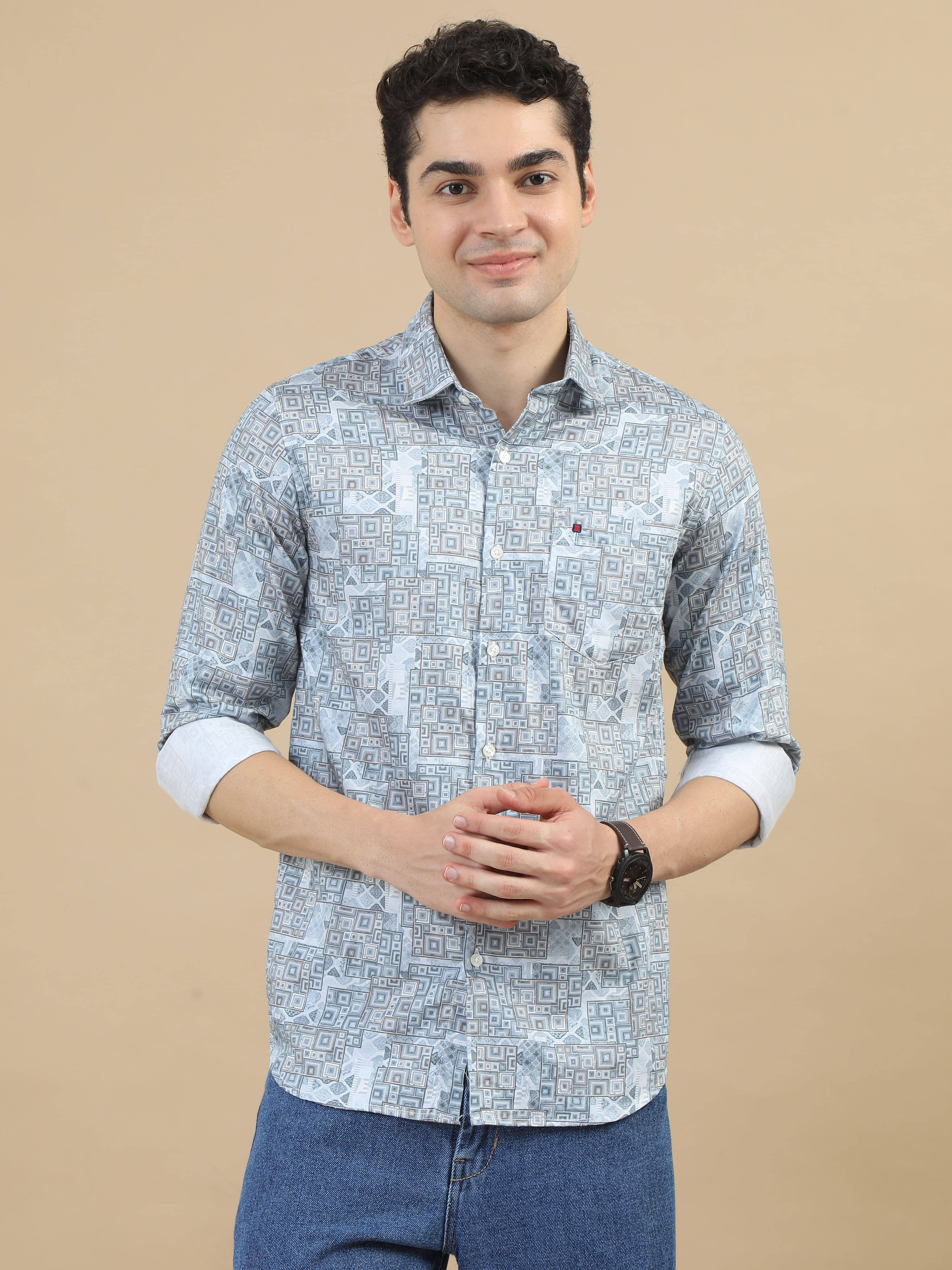     			Cool Colors 100% Cotton Slim Fit Printed Full Sleeves Men's Casual Shirt - Blue ( Pack of 1 )