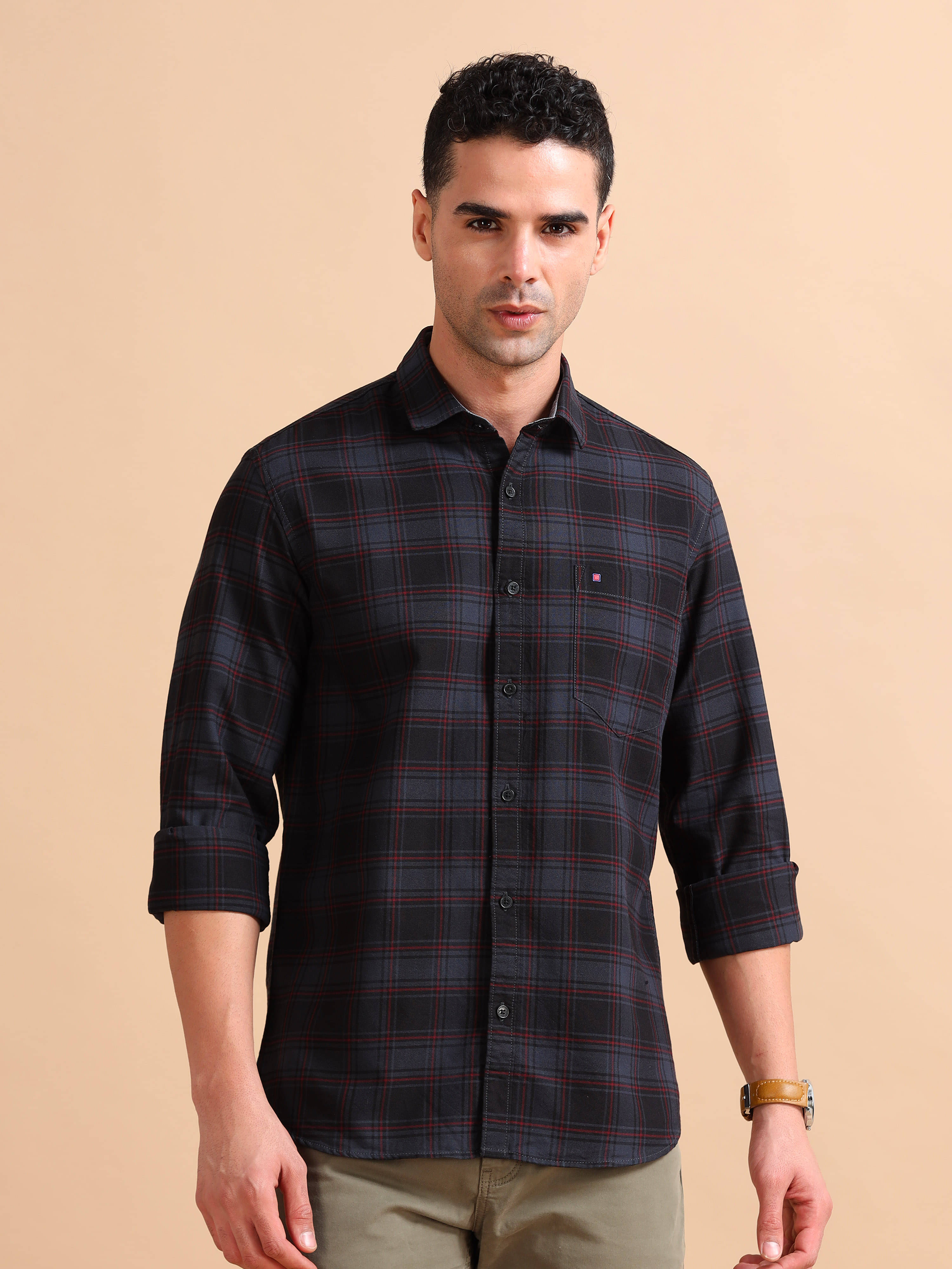 Cool Colors 100% Cotton Slim Fit Checks Full Sleeves Men's Casual Shirt - Dark Grey ( Pack of 1 )     			Cool Colors 100% Cotton Slim Fit Checks Full Sleeves Men's Casual Shirt - Dark Grey ( Pack of 1 )