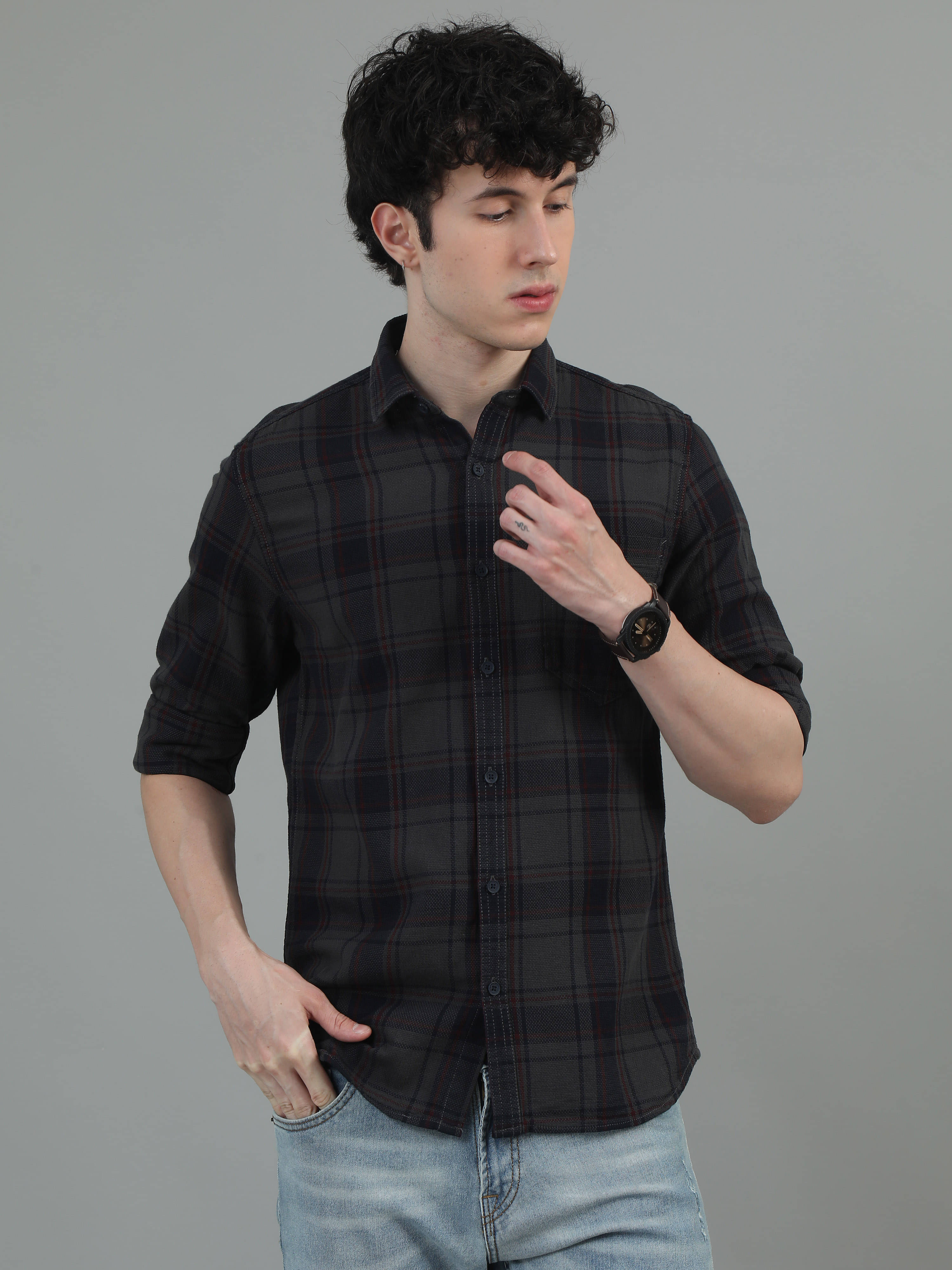 Cool Colors 100% Cotton Slim Fit Checks Full Sleeves Men's Casual Shirt - Grey Melange ( Pack of 1 ) Cool Colors 100% Cotton Slim Fit Checks Full Sleeves Men's Casual Shirt - Grey Melange ( Pack of 1 )