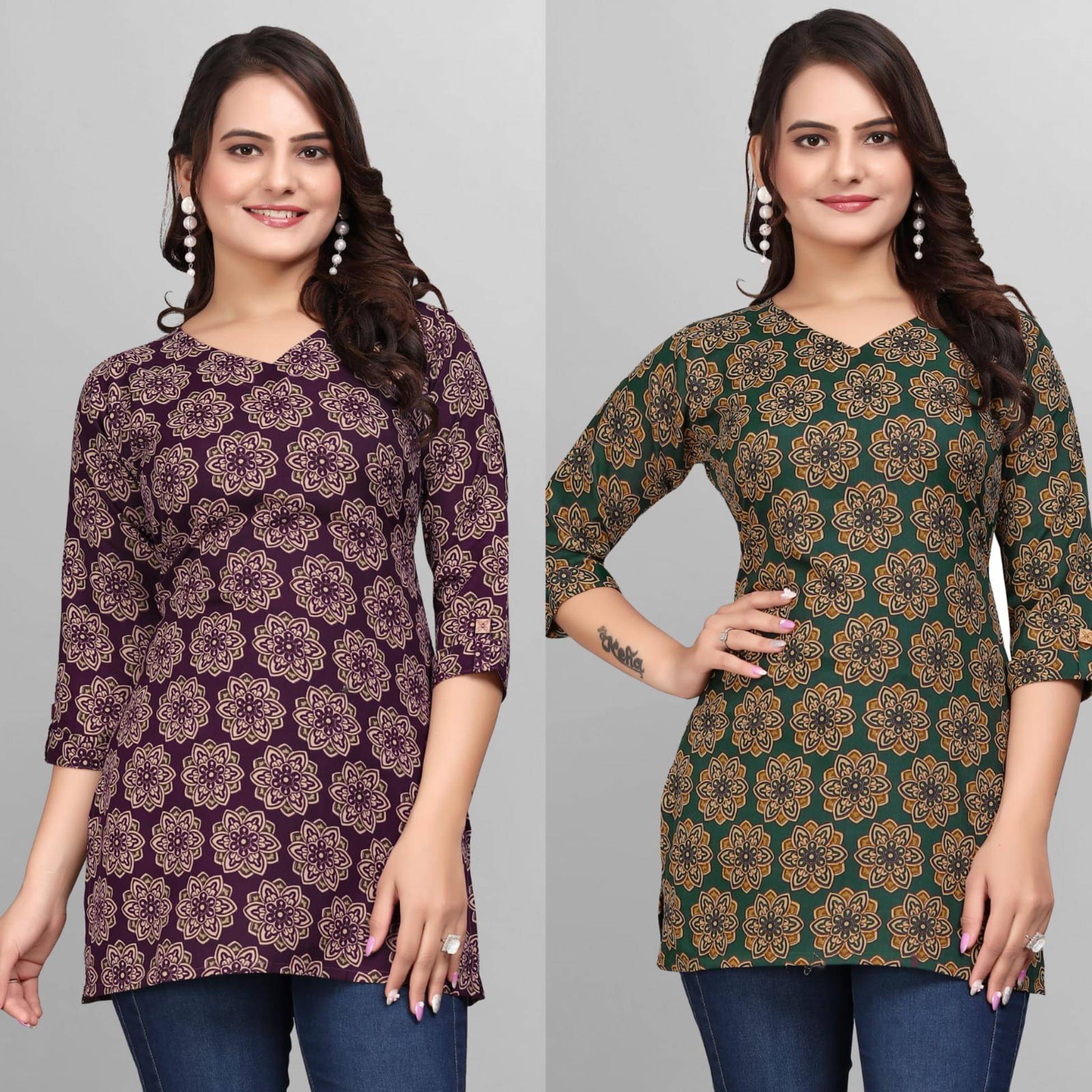 Devakii Women's Cotton Blend Tunic ( Green ) Devakii Women's Cotton Blend Tunic ( Green )