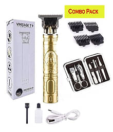 Hpc T-9 Plastic+7Pcs Kit Gold Cordless Beard Trimmer With 40 minutes Runtime