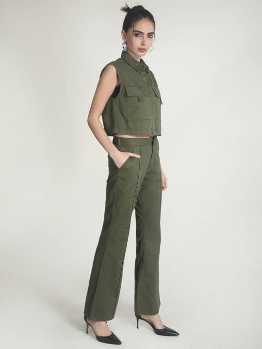     			IVOC Women Solid Shirt With Trousers Co-Ord Set ( Green )