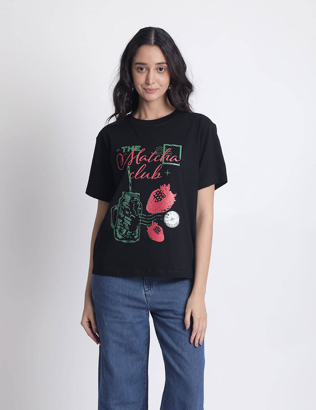     			IVOC Women Cotton Printed Regular Fit Round Neck T-Shirt ( Black )