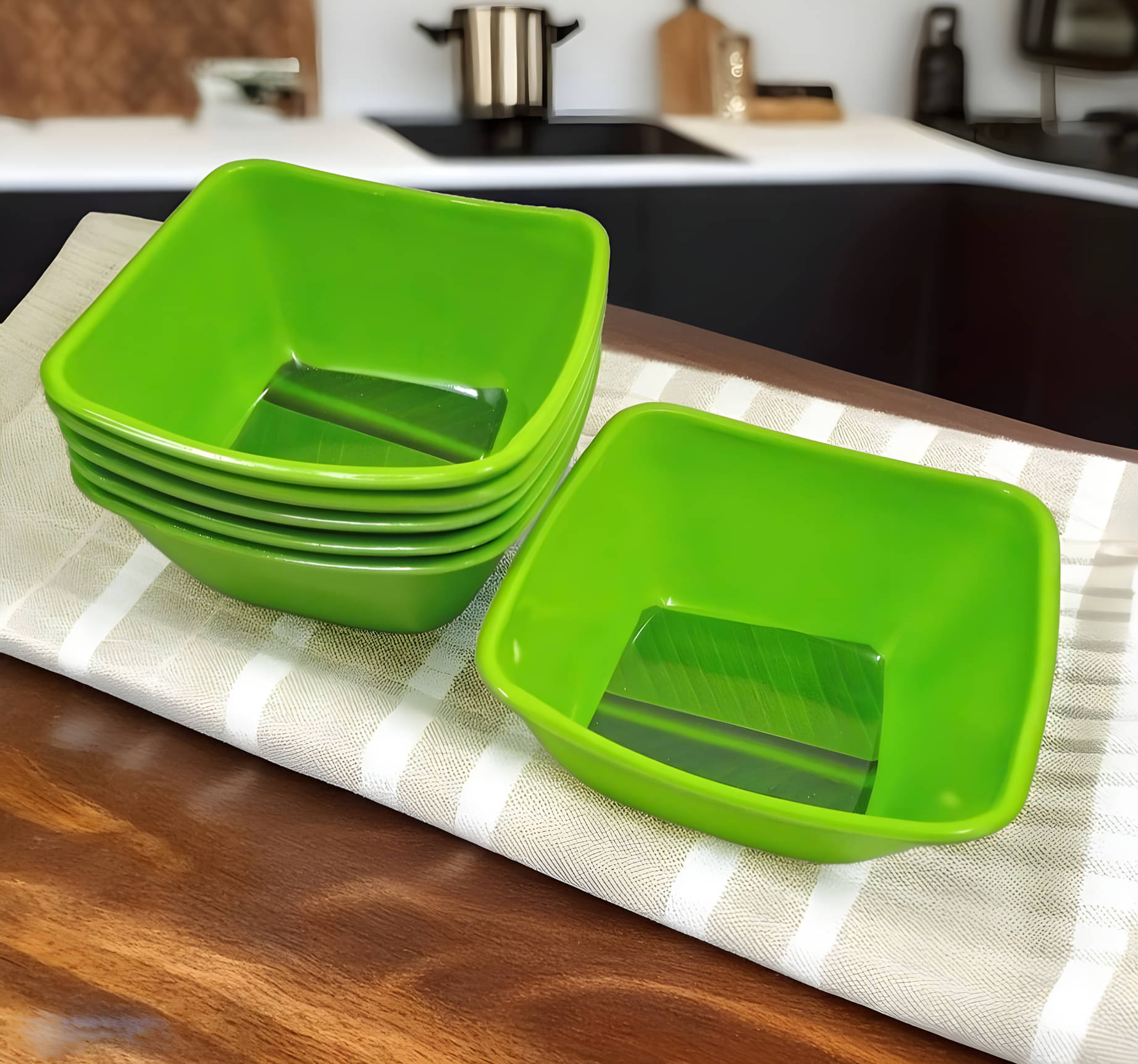 Inpro Melamine Printed Vegetable Bowl 10 cm ( Set of 6 ) Green Inpro Melamine Printed Vegetable Bowl 10 cm ( Set of 6 ) Green