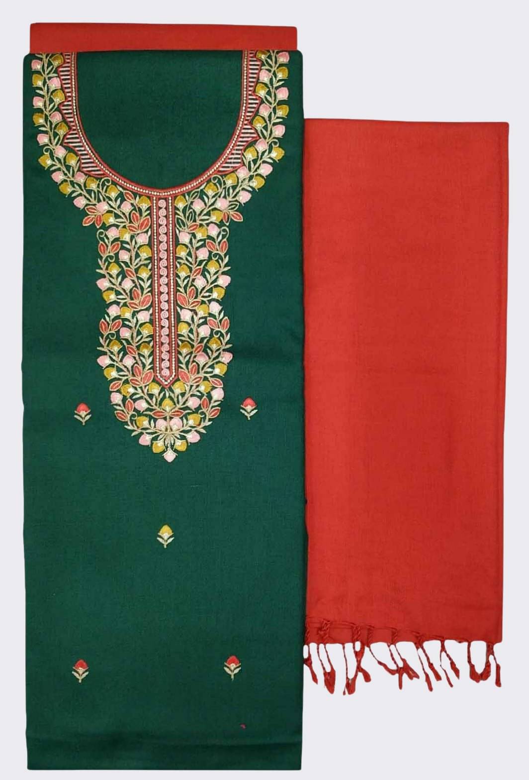     			KASHMIRI Unstitched Woollen Embroidered Dress Material - Green ( Pack of 1 )