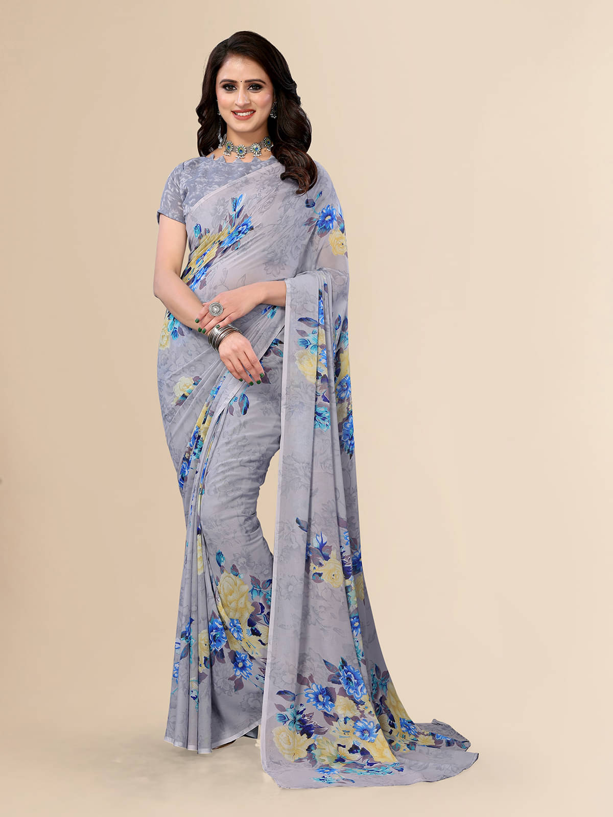 Kashvi Sarees Georgette Printed Saree With Unstitched Blouse Piece ( Grey ) Kashvi Sarees Georgette Printed Saree With Unstitched Blouse Piece ( Grey )