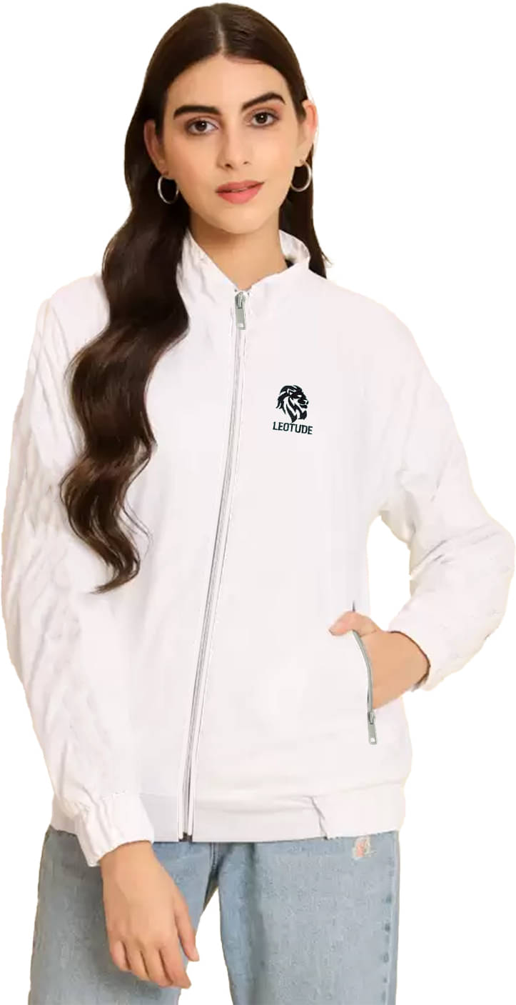     			Leotude Women Bomber Jacket ( White )