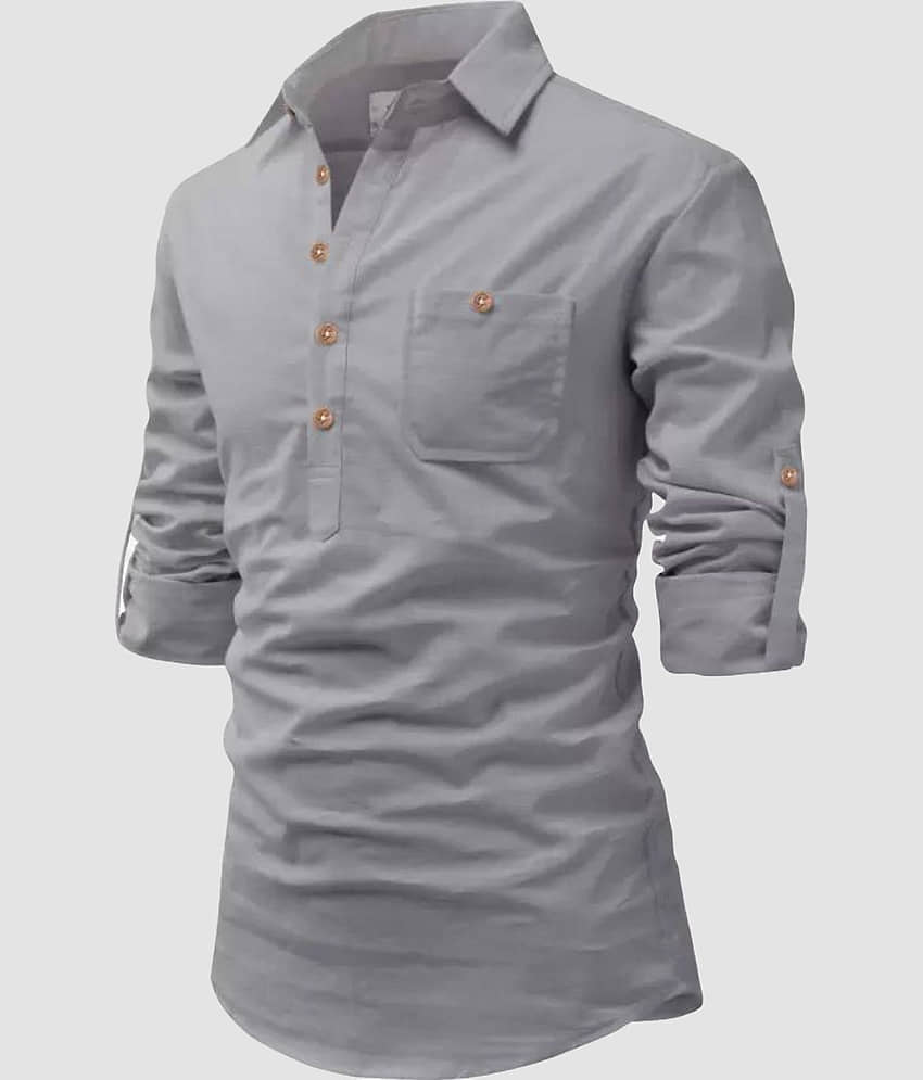Life Roads Grey Cotton Men's Shirt Style Kurta ( Pack of 1 ) - Kurtas & Kurta Sets | Buy online on ZillyBuy