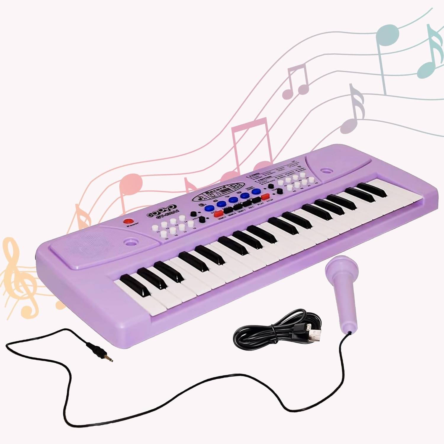     			Musical Piano Keyboard with Microphone | 37 Keys, 8 Rhythms, 8 Tones with 6 in-Built Demos & Song Record Feature | Purple Color, Dual Power Supply Source: Micro USB Cable (Included)