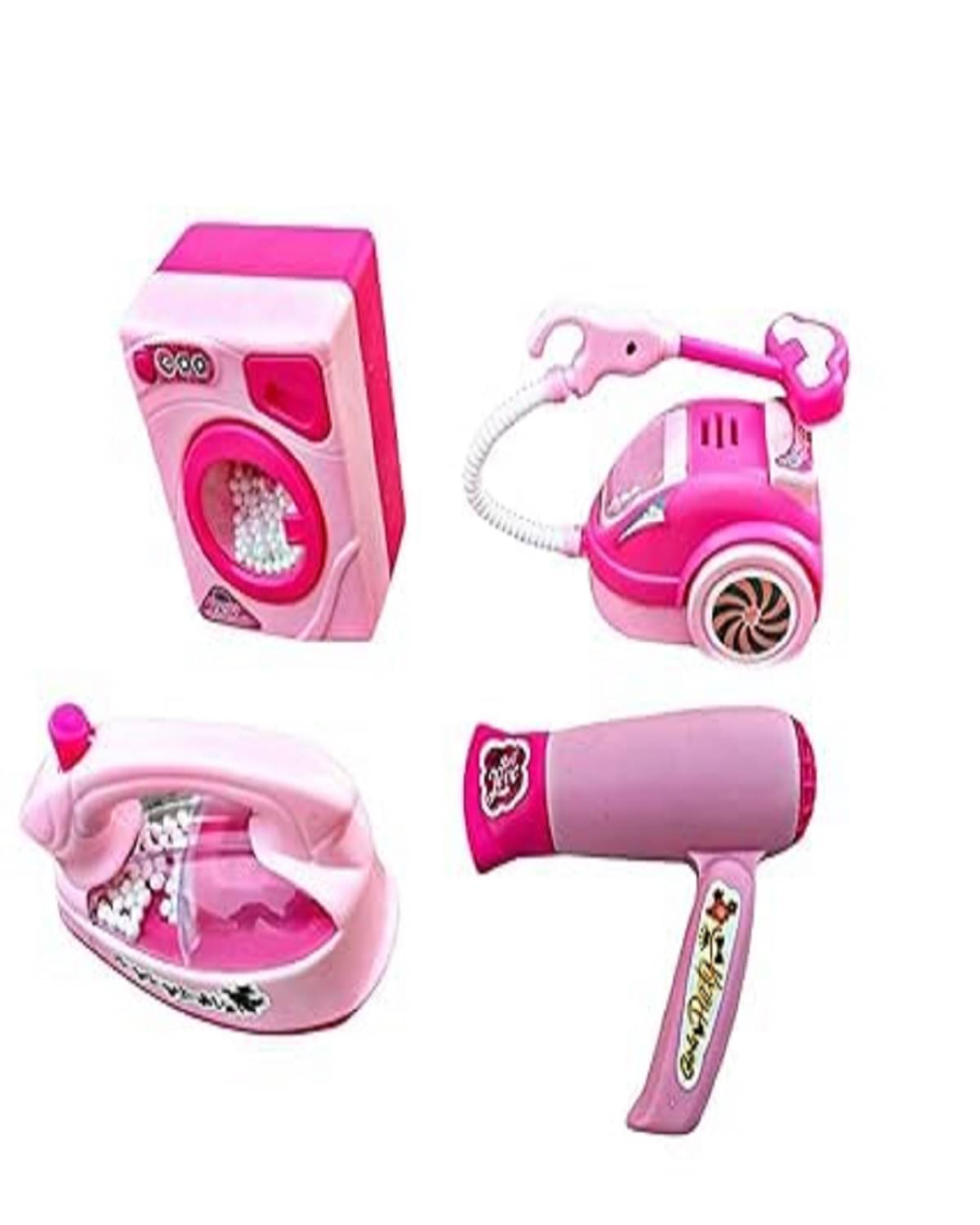     			OLIFIN Household Play Set Home Appliances Toys for Kids, Girls Age 3-4-5-6 Year Old Battery Operated Includes Iron Box, Washing Machine, Vacuum Cleaner, Hair Dryer (Pink Color) (Pack of 1)