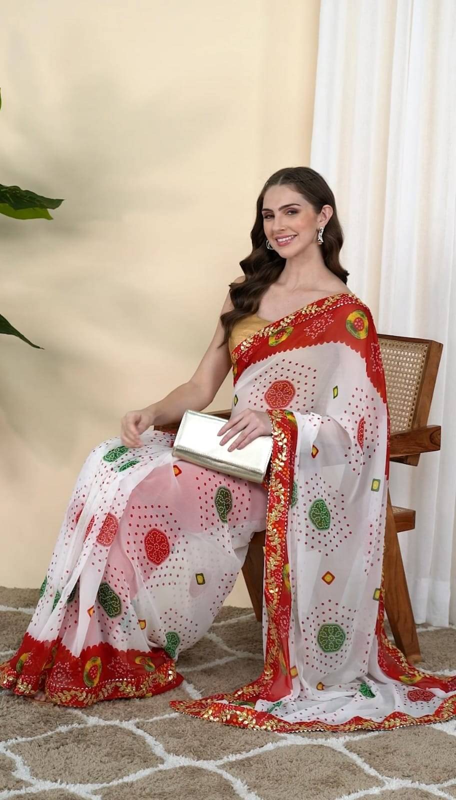     			RUDRA CREATION Georgette Printed Saree With Unstitched Blouse Piece ( Red )