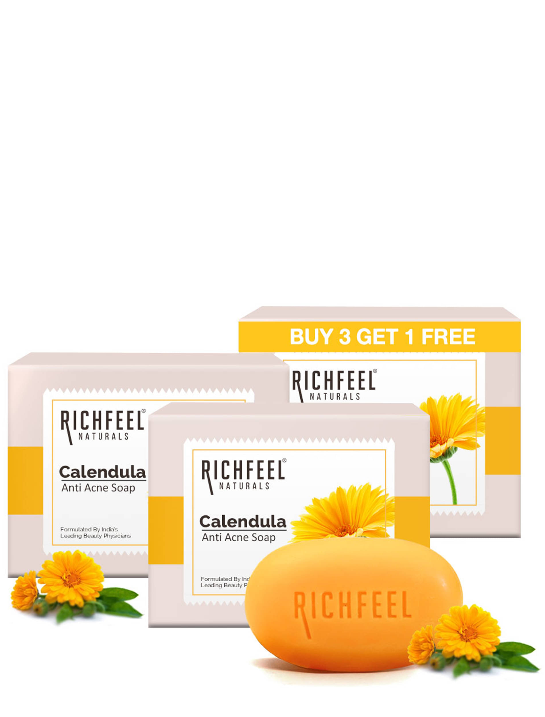 Richfeel Exfoliating Calendula Soap B3G1 Soap for All Skin Type ( Pack of 4 ) Richfeel Exfoliating Calendula Soap B3G1 Soap for All Skin Type ( Pack of 4 )