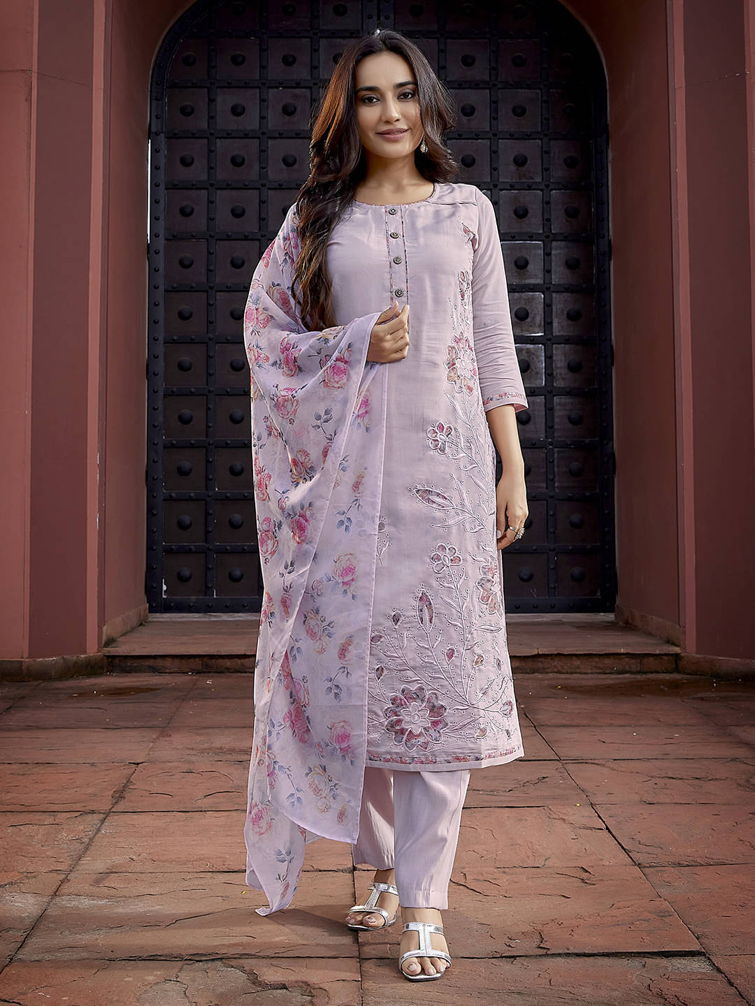 Royal Export Chanderi Embroidered Kurti With Pants Women's Stitched Salwar Suit - Purple ( Pack of 1 ) Royal Export Chanderi Embroidered Kurti With Pants Women's Stitched Salwar Suit - Purple ( Pack of 1 )