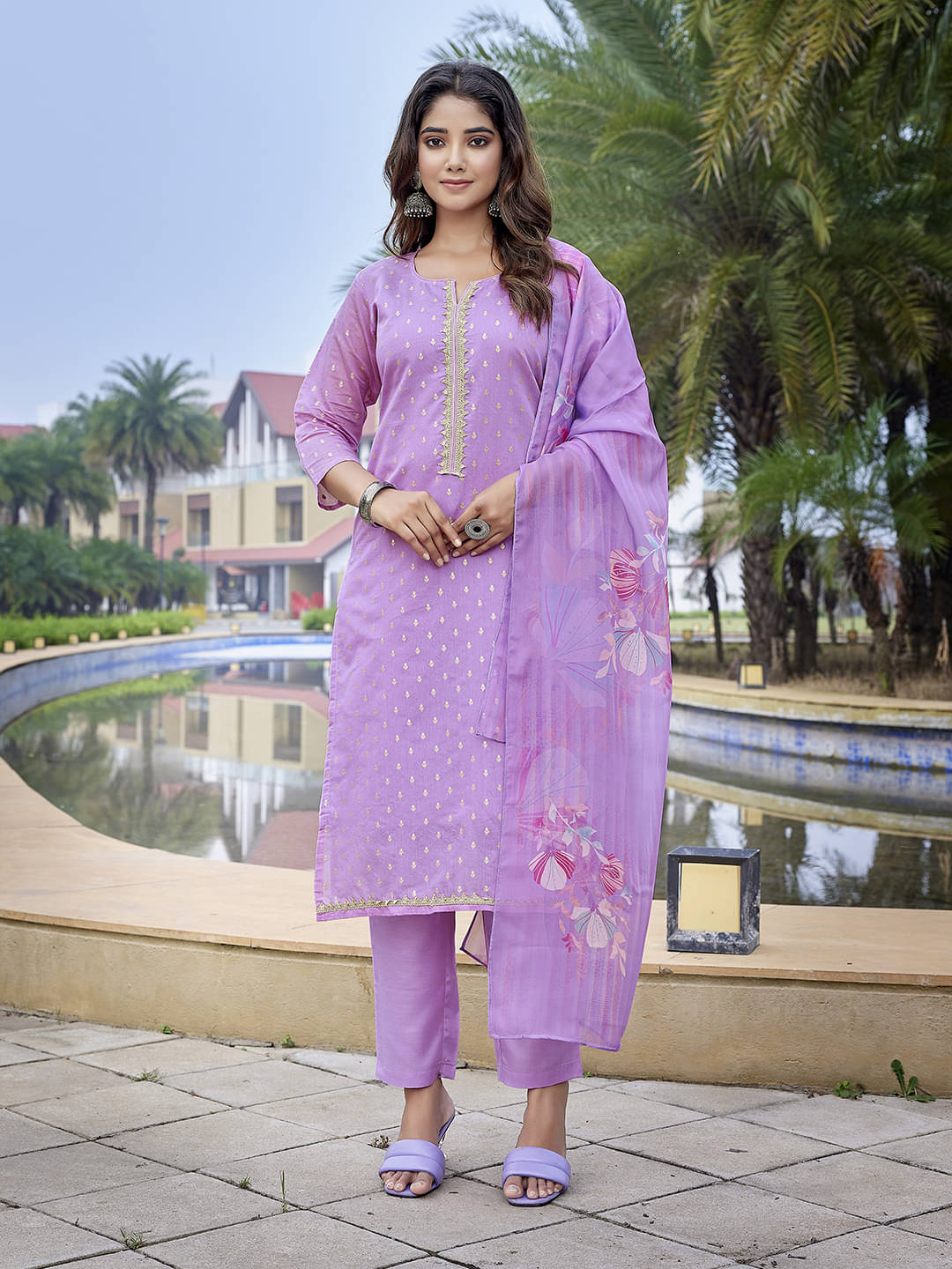 Royal Export Chanderi Embroidered Kurti With Pants Women's Stitched Salwar Suit - Purple ( Pack of 1 ) Royal Export Chanderi Embroidered Kurti With Pants Women's Stitched Salwar Suit - Purple ( Pack of 1 )