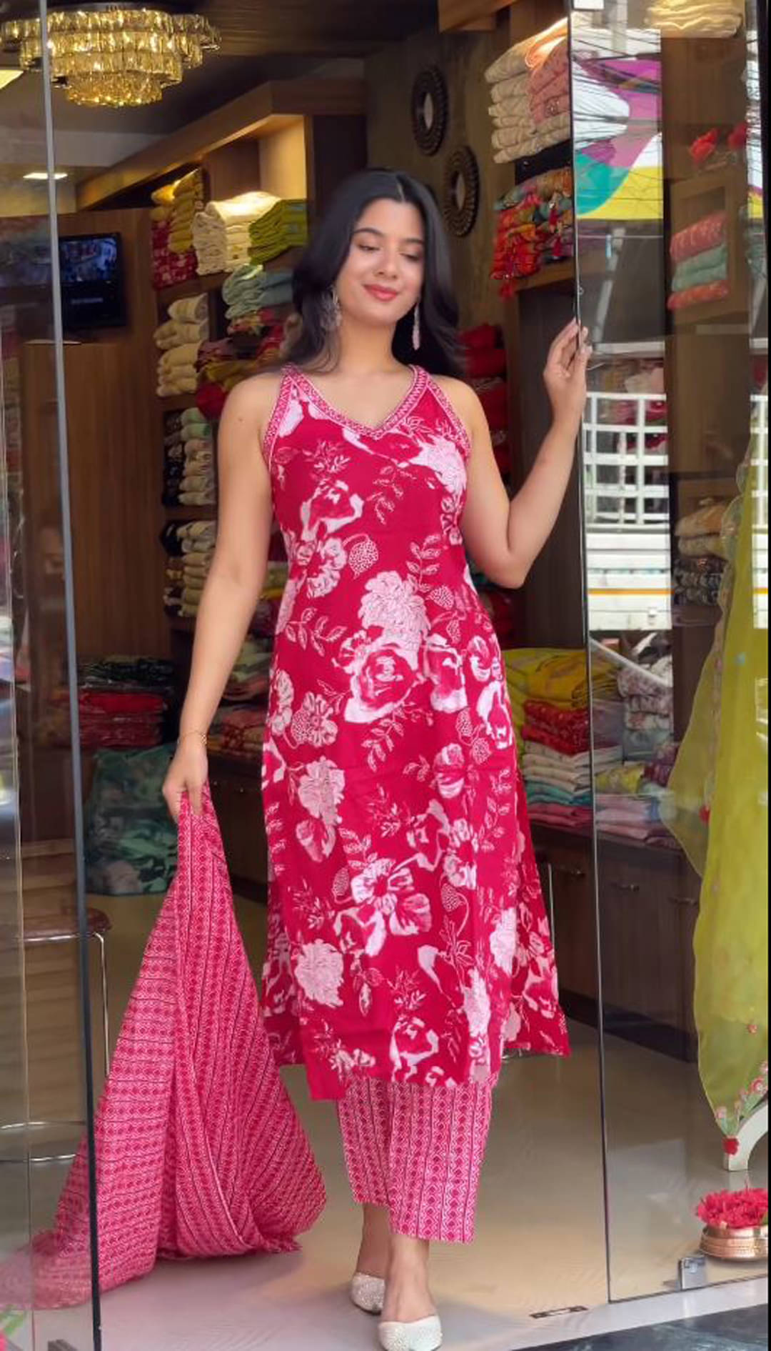 Royal Export Chanderi Printed Kurti With Pants Women's Stitched Salwar Suit - Pink ( Pack of 1 ) Royal Export Chanderi Printed Kurti With Pants Women's Stitched Salwar Suit - Pink ( Pack of 1 )