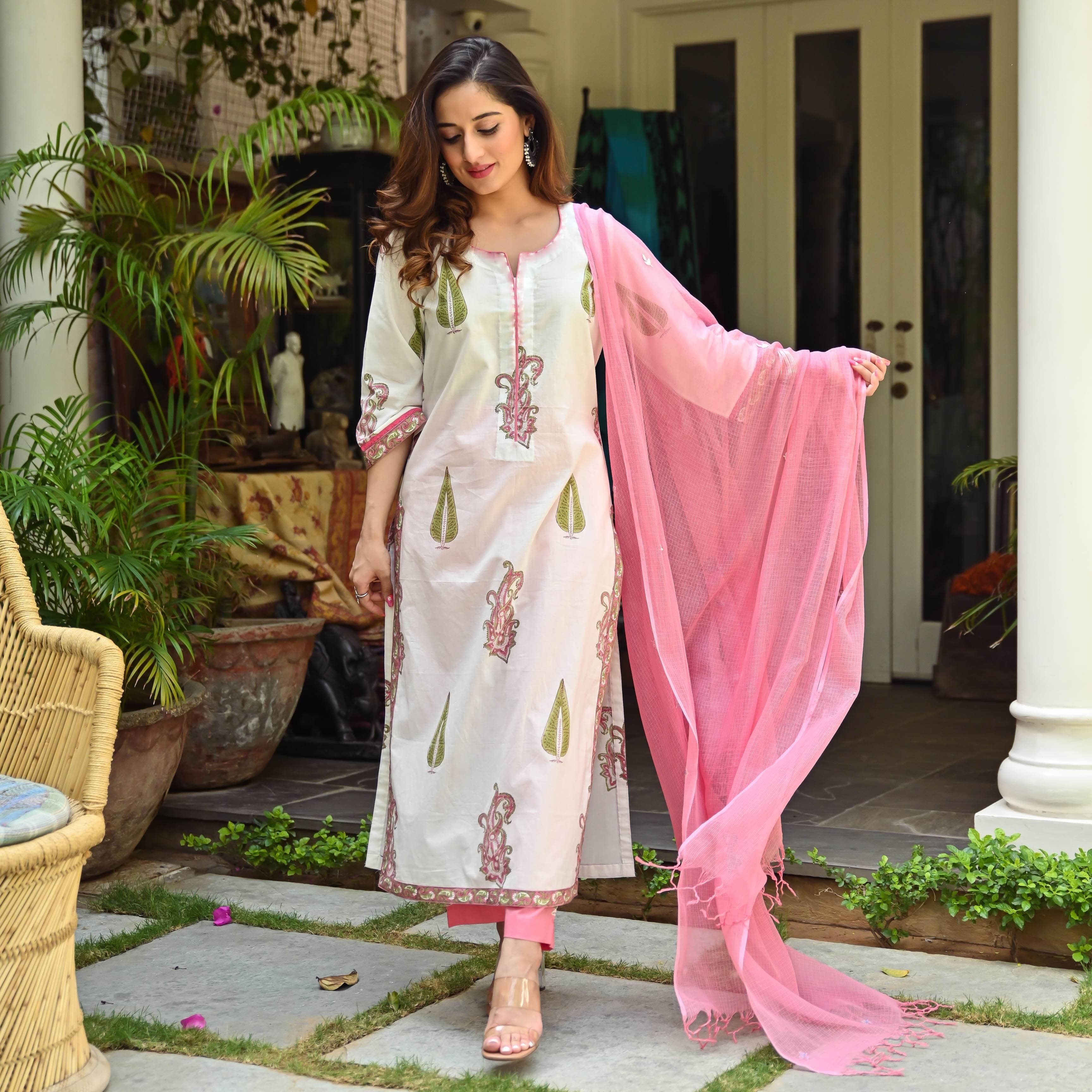 Royal Export Cotton Silk Printed Kurti With Pants Women's Stitched Salwar Suit - White ( Pack of 1 )