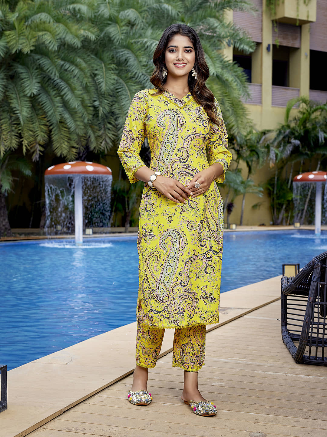 Royal Export Viscose Printed Kurti With Pants Women's Stitched Salwar Suit - Yellow ( Pack of 1 )