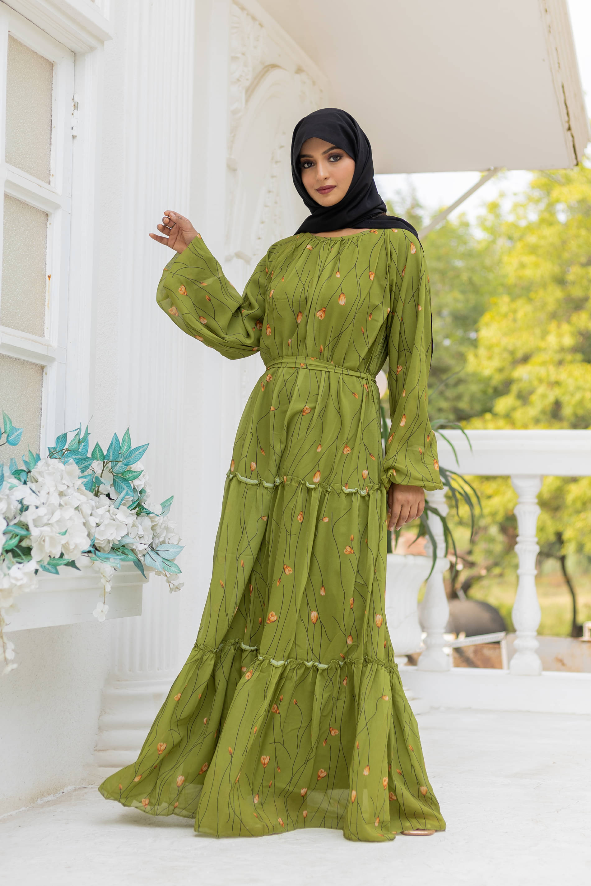     			SARINKU Georgette Burqa without Hijab Green ( Pack of 1 )