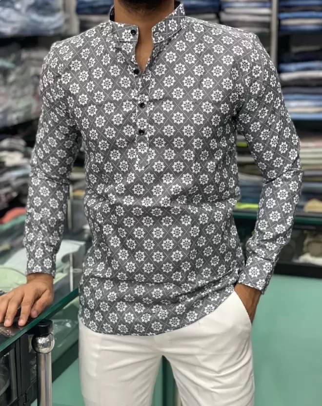     			Saadhvi Grey Cotton Blend Men's Shirt Style Kurta ( Pack of 1 )