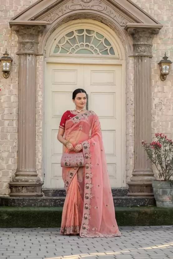 Saadhvi Organza Embroidered Saree With Unstitched Blouse Piece ( Pink ) Saadhvi Organza Embroidered Saree With Unstitched Blouse Piece ( Pink )