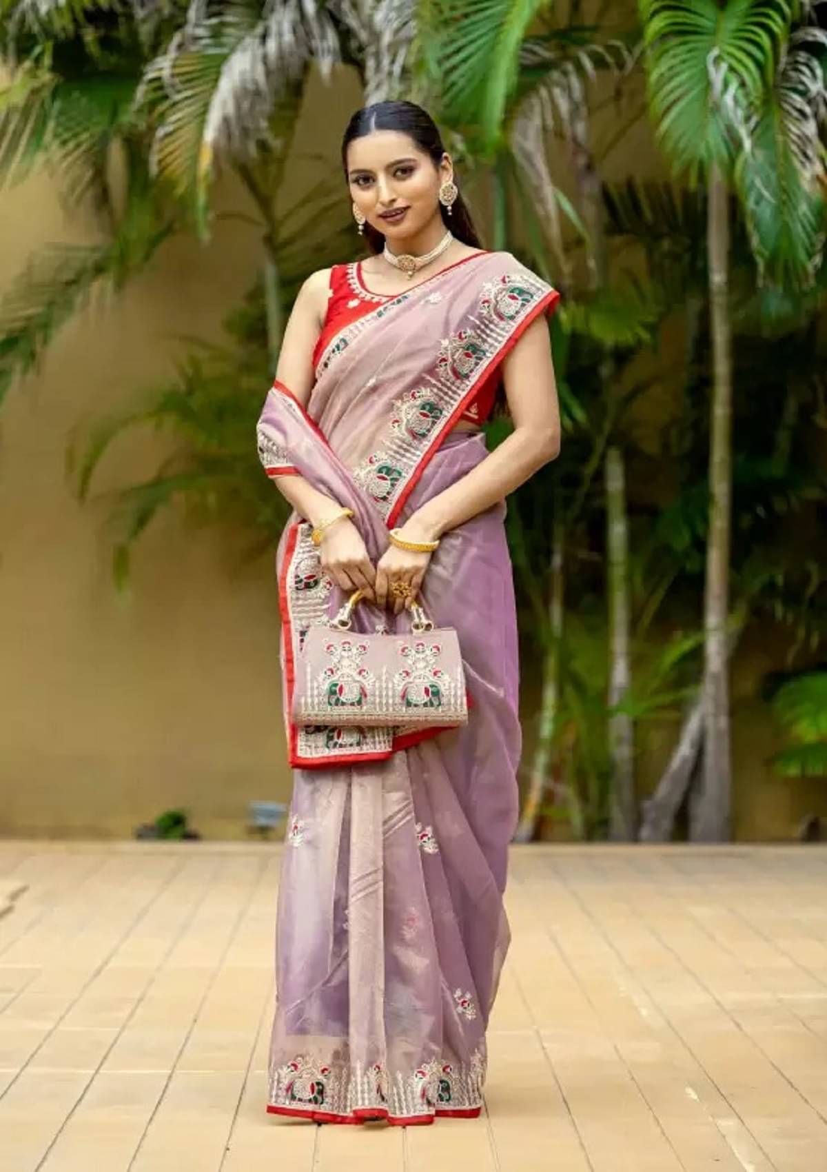 Saadhvi Organza Embroidered Saree With Unstitched Blouse Piece ( Lavender ) Saadhvi Organza Embroidered Saree With Unstitched Blouse Piece ( Lavender )