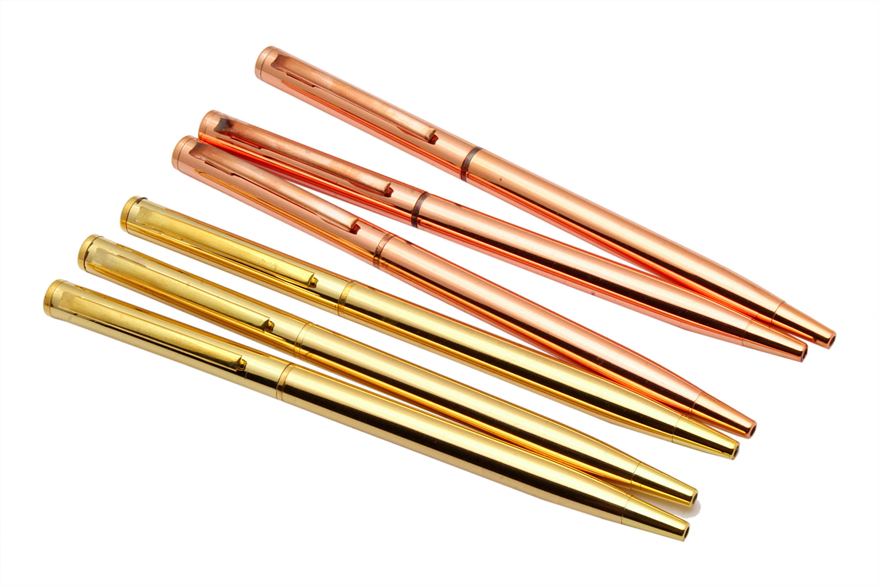     			Set Of 6 - Super Slim Gold & Rosegold Ball Point Pens Metal Body Twist Mechanism