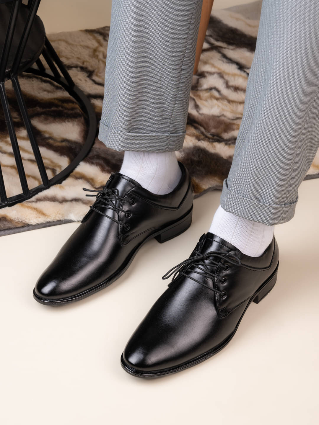     			Sneaklab Black Men's Derby Formal Shoes
