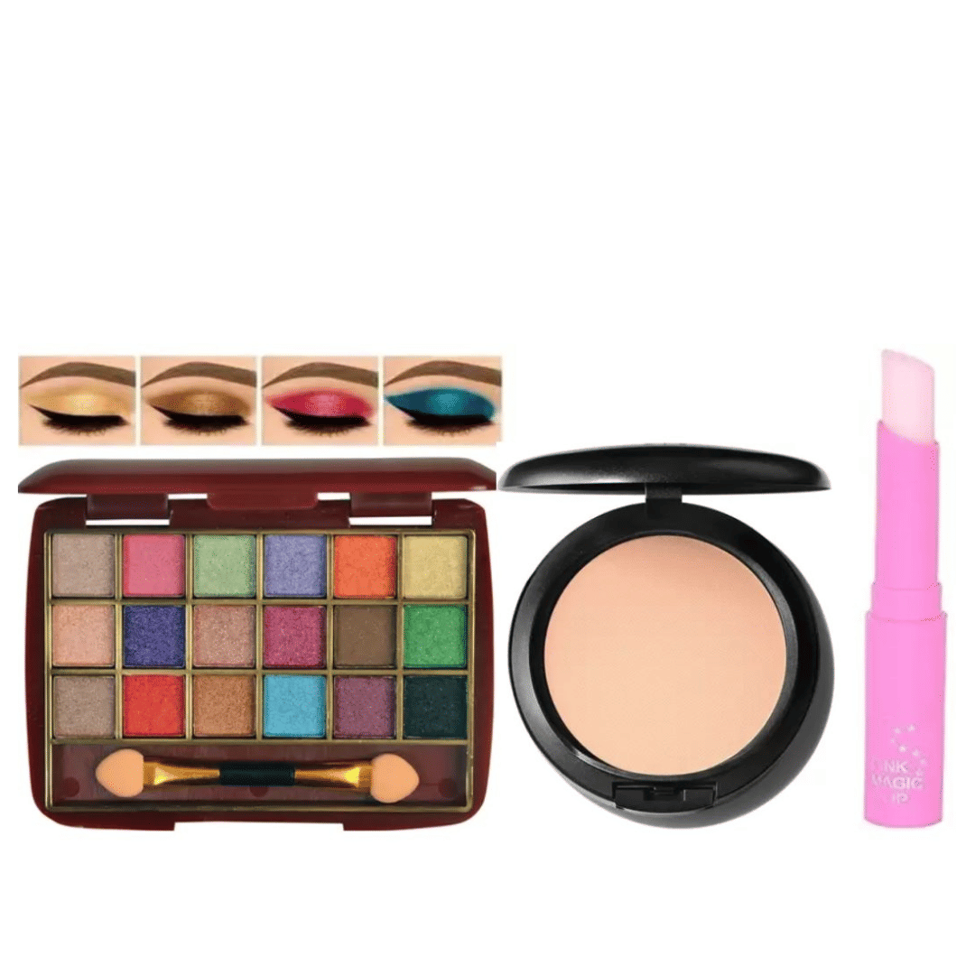     			swenky 18color shimmer eyeshadow with long-wear compact & color changing lip balm (Pack of 3)
