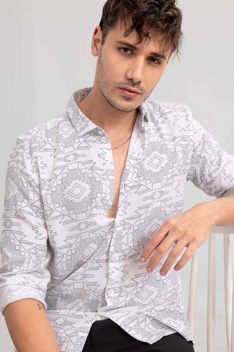    			U TURN Cotton Blend Slim Fit Printed Full Sleeves Men's Casual Shirt - White ( Pack of 1 )