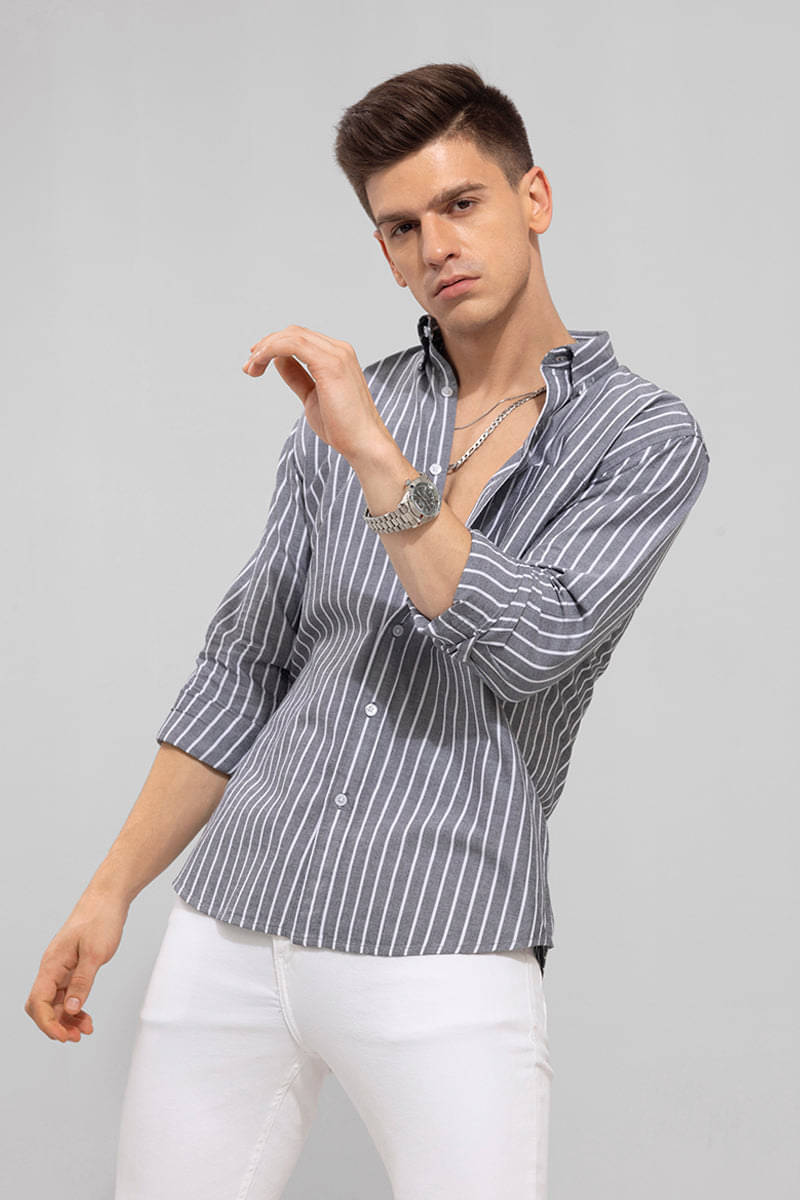 U TURN Cotton Blend Slim Fit Striped Full Sleeves Men's Casual Shirt - Grey ( Pack of 1 ) U TURN Cotton Blend Slim Fit Striped Full Sleeves Men's Casual Shirt - Grey ( Pack of 1 )