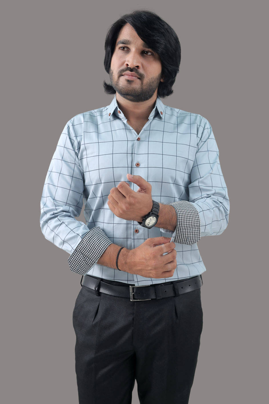     			VTEXX Cotton Blend Regular Fit Checks Full Sleeves Men's Casual Shirt - Grey ( Pack of 1 )