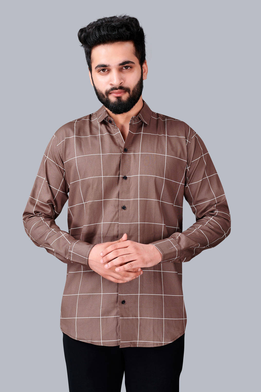     			VTEXX Cotton Blend Regular Fit Checks Full Sleeves Men's Casual Shirt - Brown ( Pack of 1 )