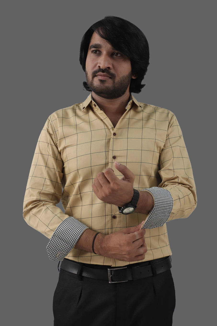     			VTEXX Cotton Blend Regular Fit Checks Full Sleeves Men's Casual Shirt - Beige ( Pack of 1 )