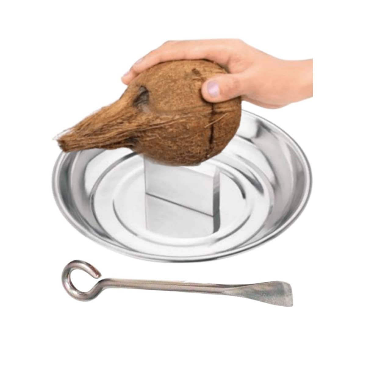 VUNNAVA 100% Stainless Steel Coconut Cracker/Breaker Plate + Opener (Set of 2)