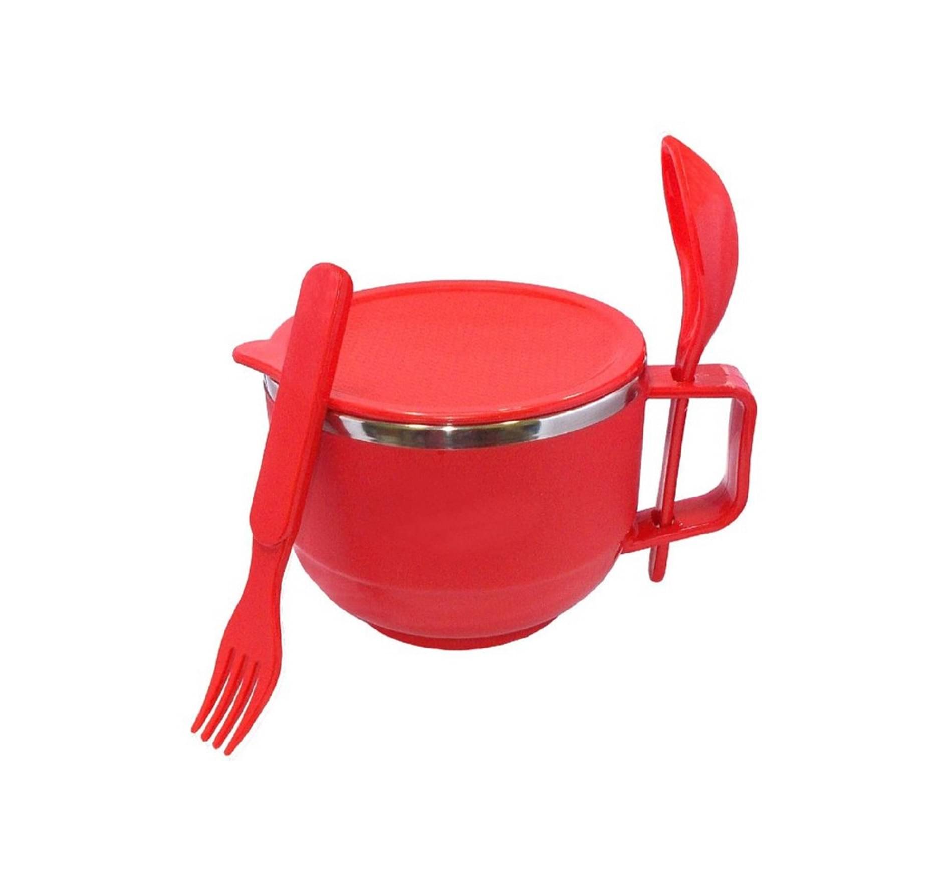     			VillWin Soup Bowl with Spoon & Fork Stainless Steel Plain Soup Bowl 11 cm ( Set of 1 ) Red