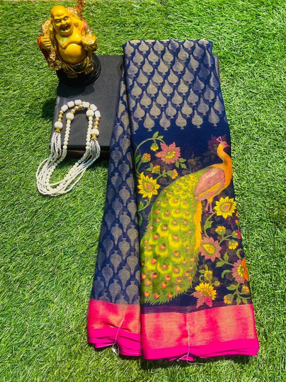 mahalaxmi fab Brasso Applique Saree With Unstitched Blouse Piece ( Navy Blue ) mahalaxmi fab Brasso Applique Saree With Unstitched Blouse Piece ( Navy Blue )