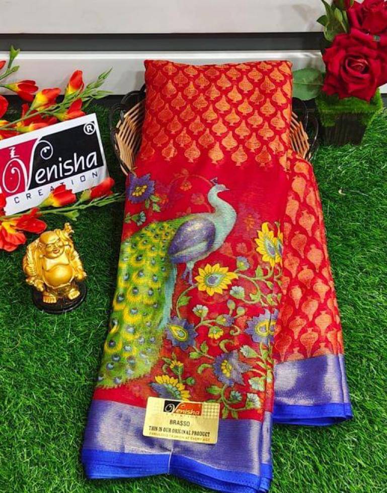 mahalaxmi fab Brasso Applique Saree With Unstitched Blouse Piece ( Red ) mahalaxmi fab Brasso Applique Saree With Unstitched Blouse Piece ( Red )