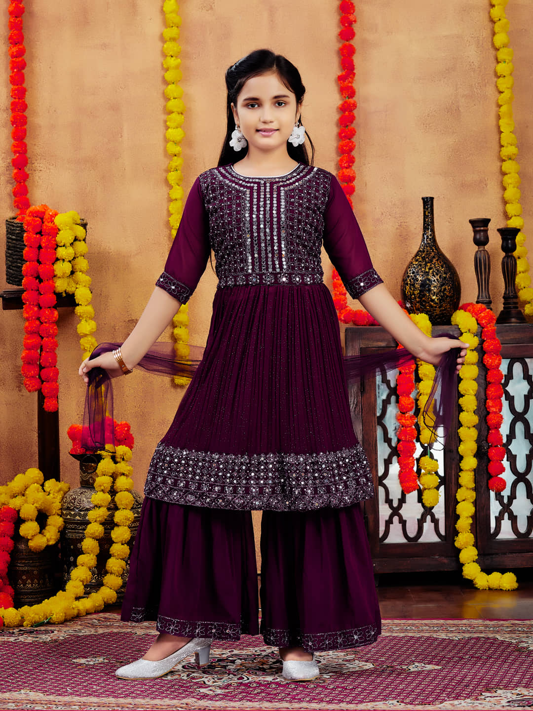 Aarika Girls Georgette Kurta and Sharara Set ( Pack of 1 , Purple )