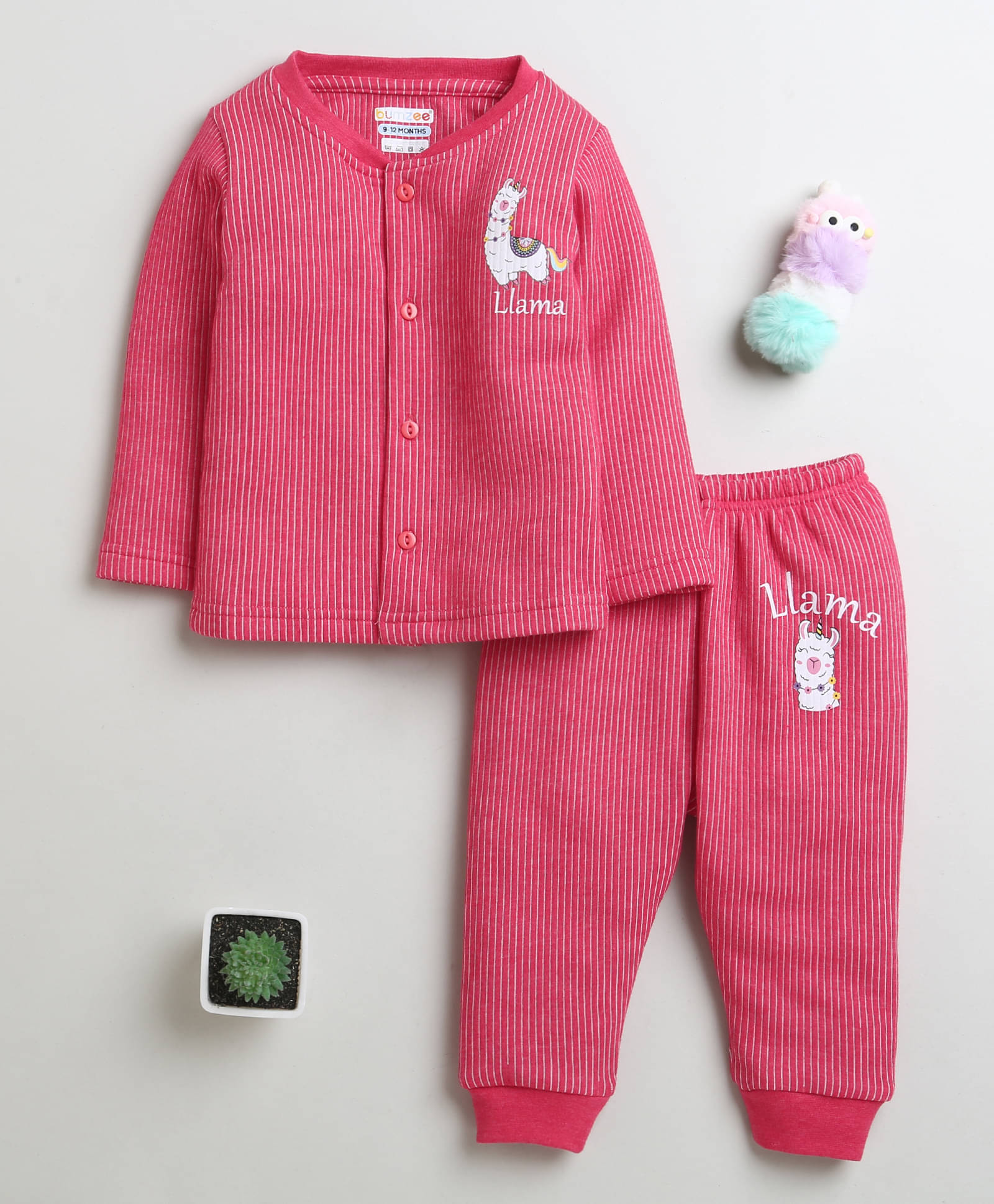     			BUMZEE Pack of 1 Baby Girls Cotton Blend Thermal Top & Bottom Set ( Deep Pink )