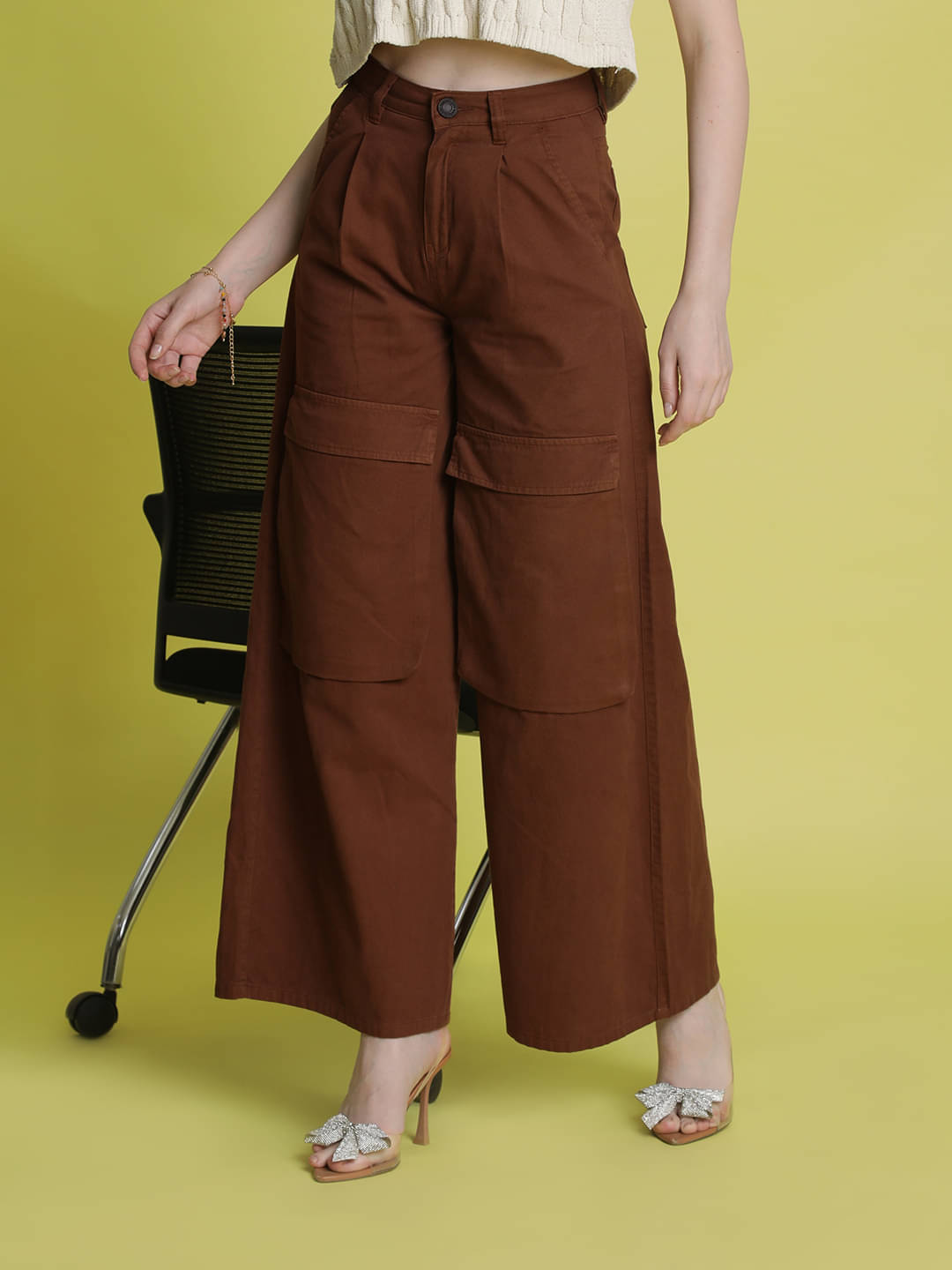     			Bene Kleed Pack of 1 Cotton Wide Leg Women's Cargo Pants ( Brown )