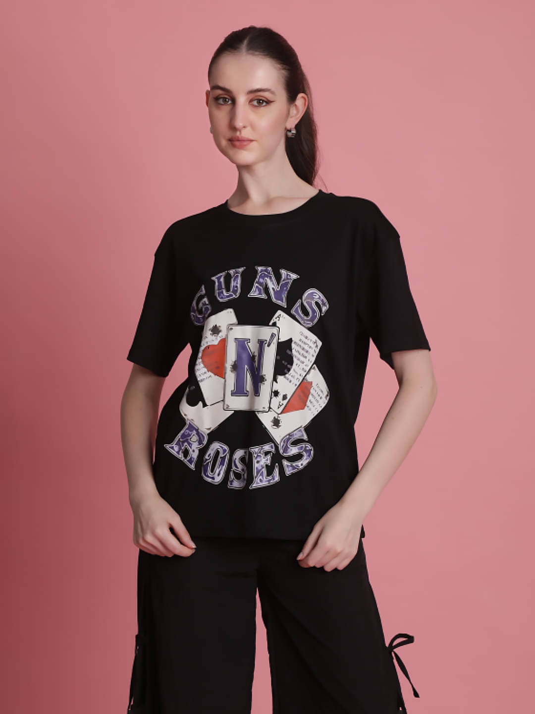 Bene Kleed Women Cotton Printed Oversized Fit Round Neck T-Shirt ( Black ) Bene Kleed Women Cotton Printed Oversized Fit Round Neck T-Shirt ( Black )