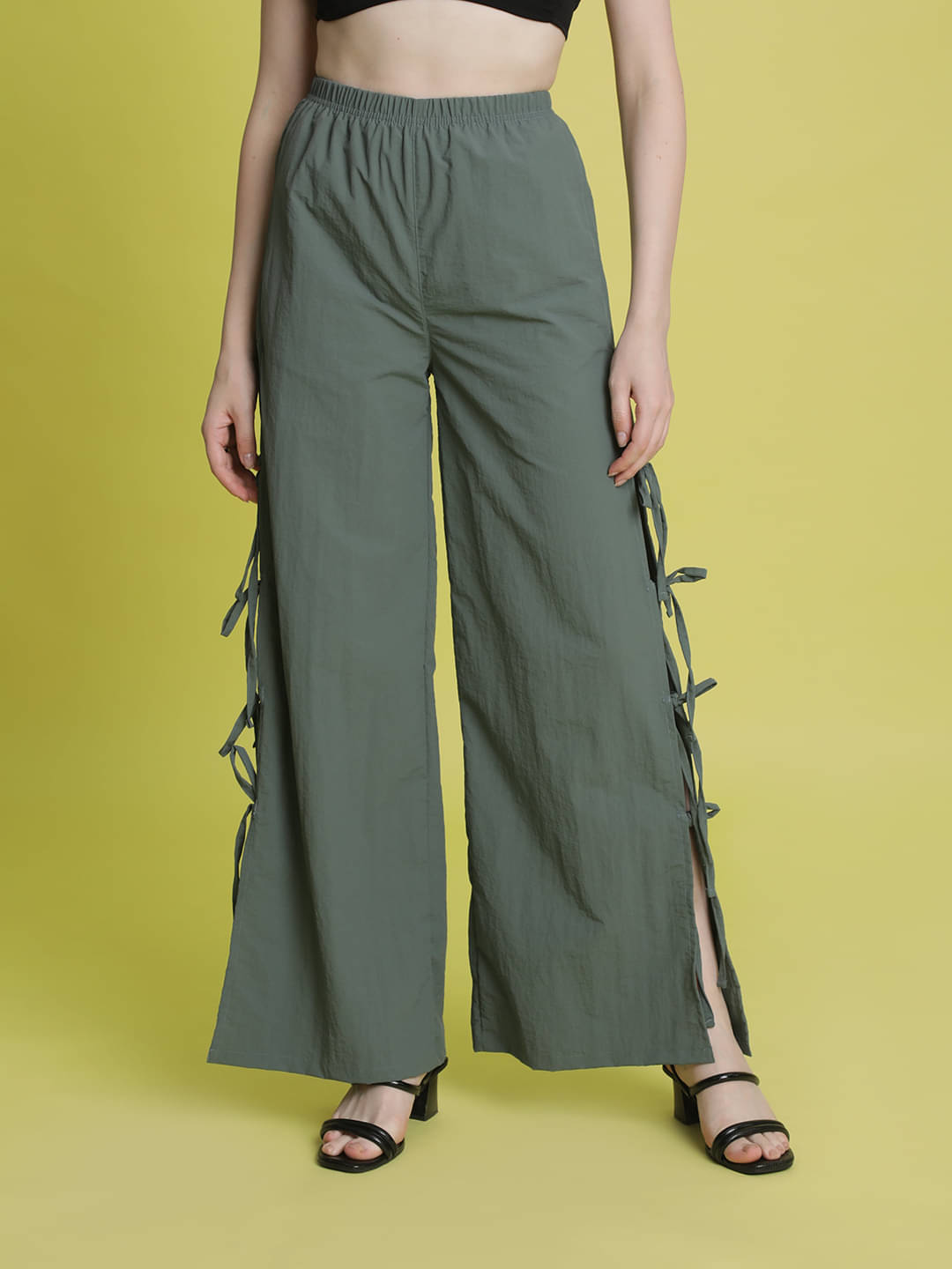     			Bene Kleed Pack of 1 Nylon Wide Leg Women's Slit Pants ( Olive )