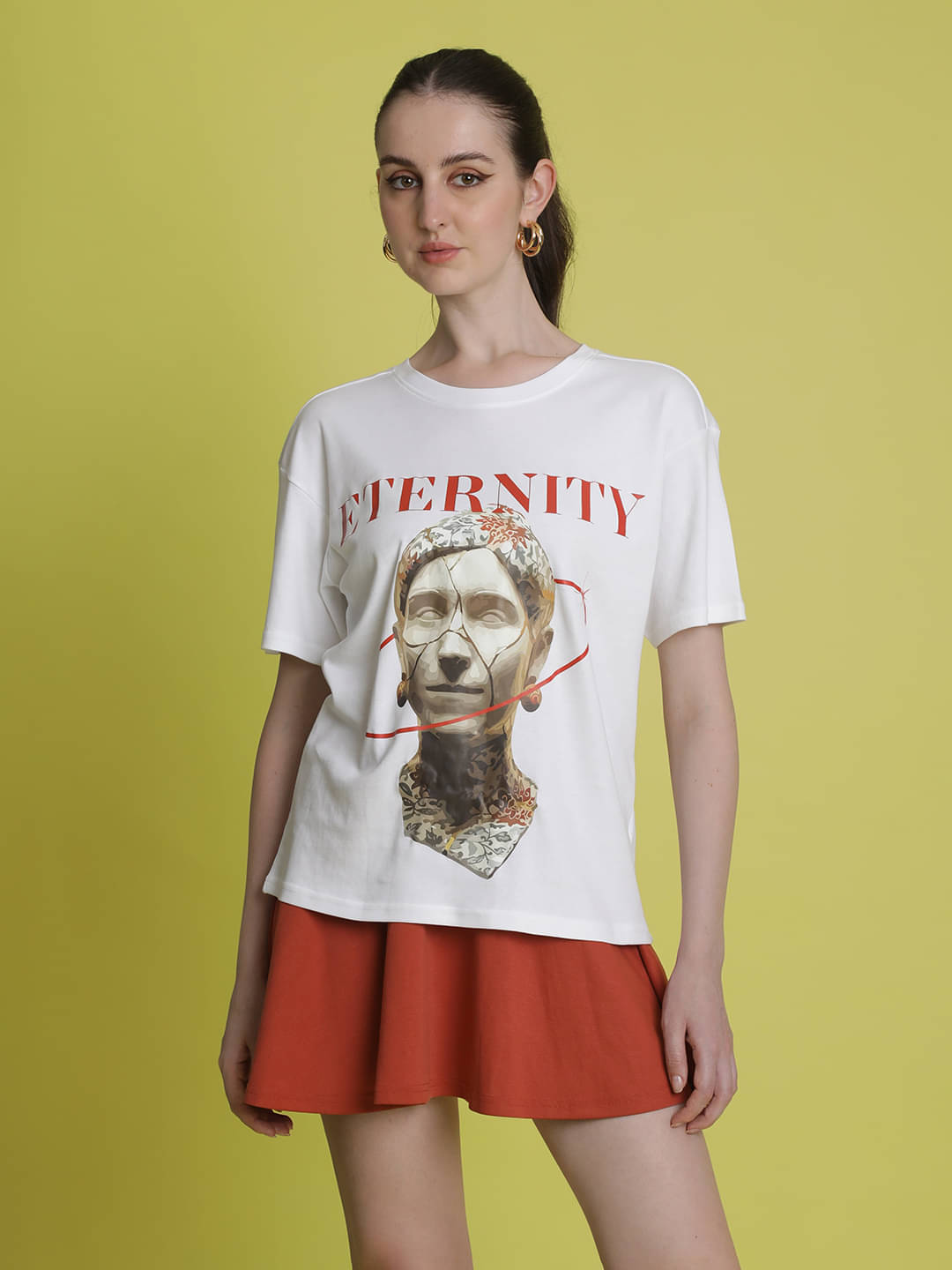 Bene Kleed Women Cotton Printed Oversized Fit Round Neck T-Shirt ( White ) Bene Kleed Women Cotton Printed Oversized Fit Round Neck T-Shirt ( White )