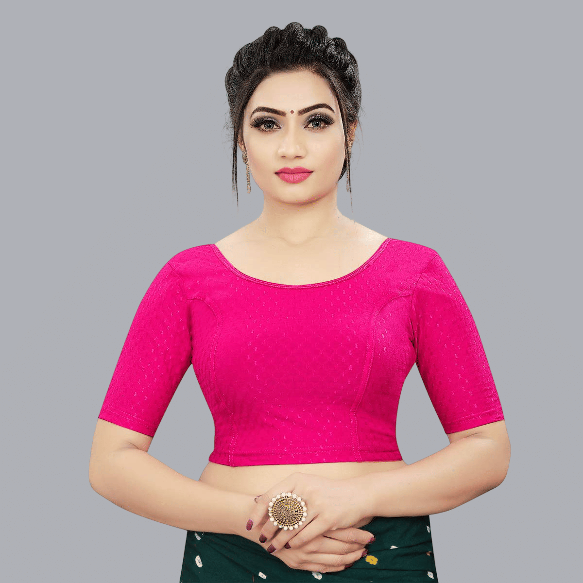 Bulbul Pink Readymade without Pad Lycra Women's Blouse ( Pack of 1 ) Bulbul Pink Readymade without Pad Lycra Women's Blouse ( Pack of 1 )