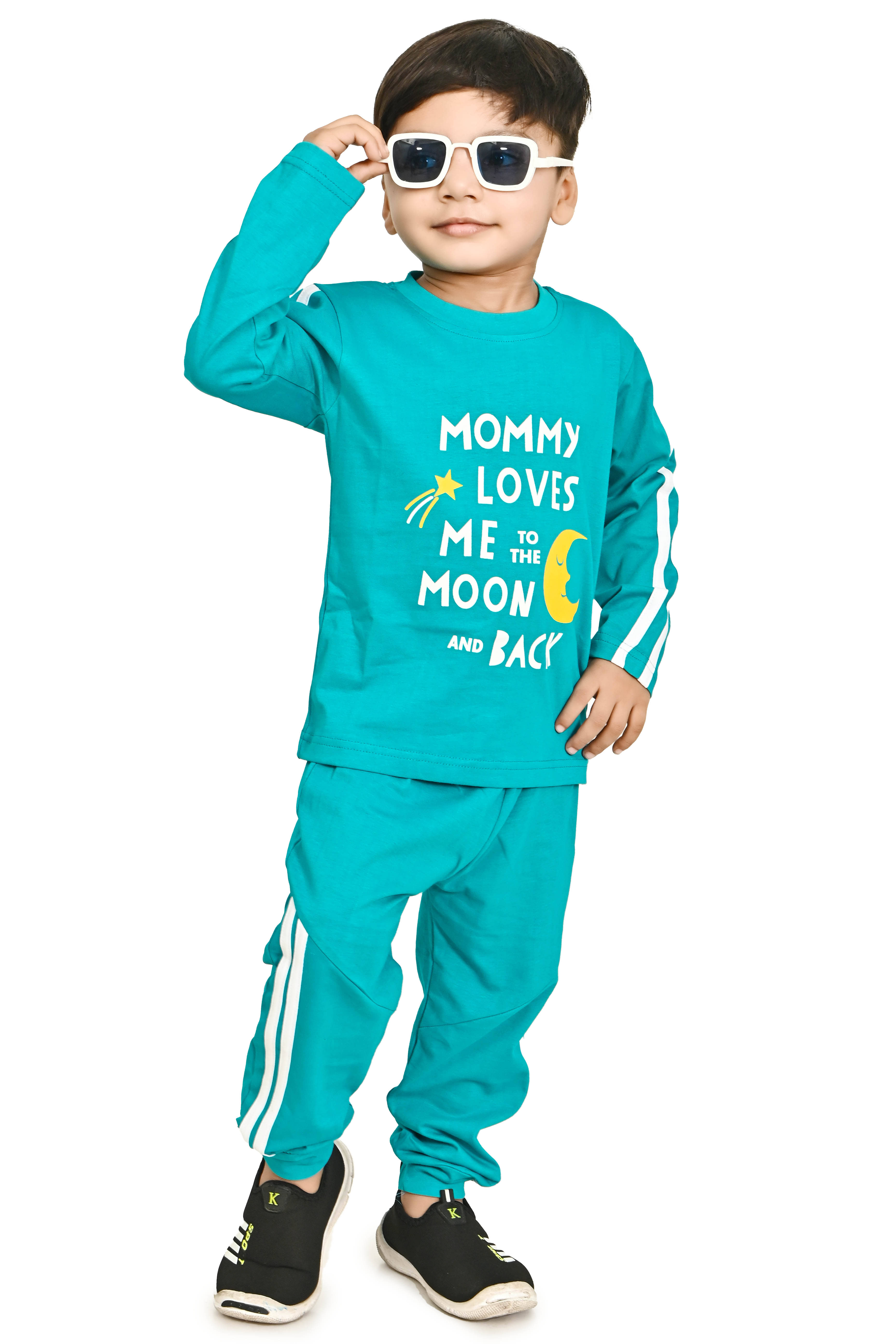 Chandrika Pack of 1 Boys Cotton Blend T-Shirt & Pants Set ( Sea Green )