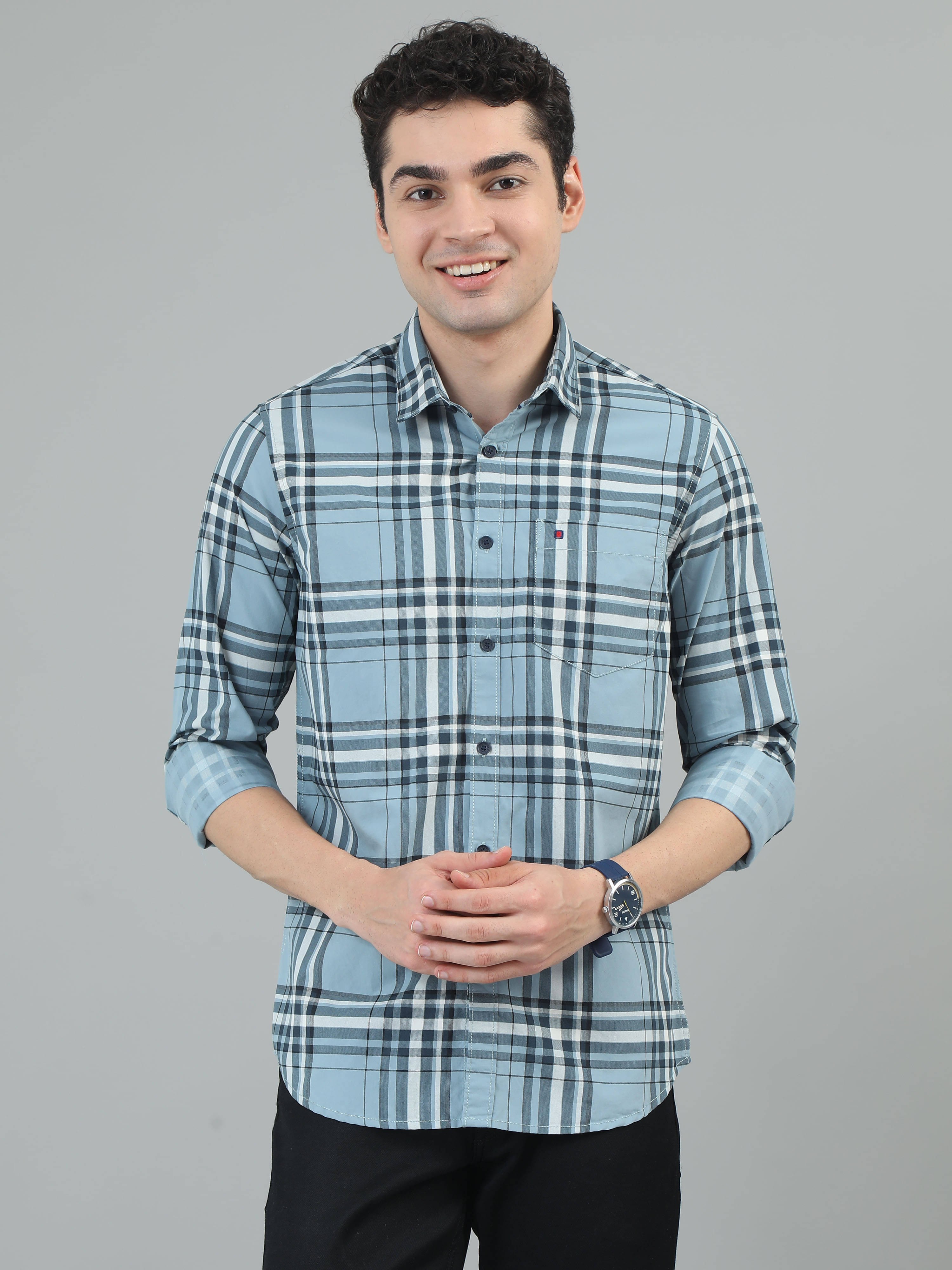 Cool Colors 100% Cotton Slim Fit Checks Full Sleeves Men's Casual Shirt - Turquoise ( Pack of 1 )     			Cool Colors 100% Cotton Slim Fit Checks Full Sleeves Men's Casual Shirt - Turquoise ( Pack of 1 )