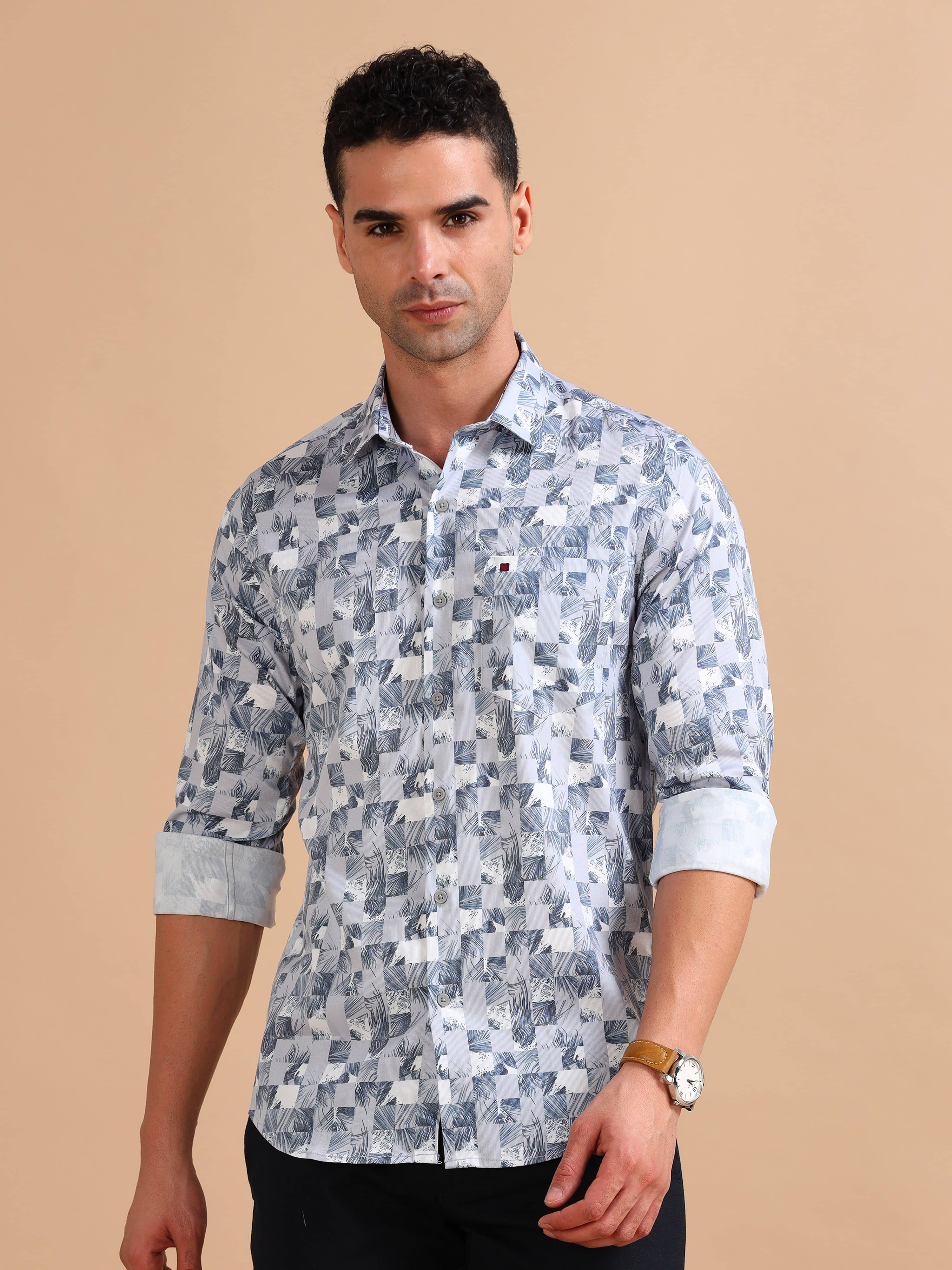 Cool Colors 100% Cotton Slim Fit Printed Full Sleeves Men's Casual Shirt - Light Grey ( Pack of 1 ) Cool Colors 100% Cotton Slim Fit Printed Full Sleeves Men's Casual Shirt - Light Grey ( Pack of 1 )