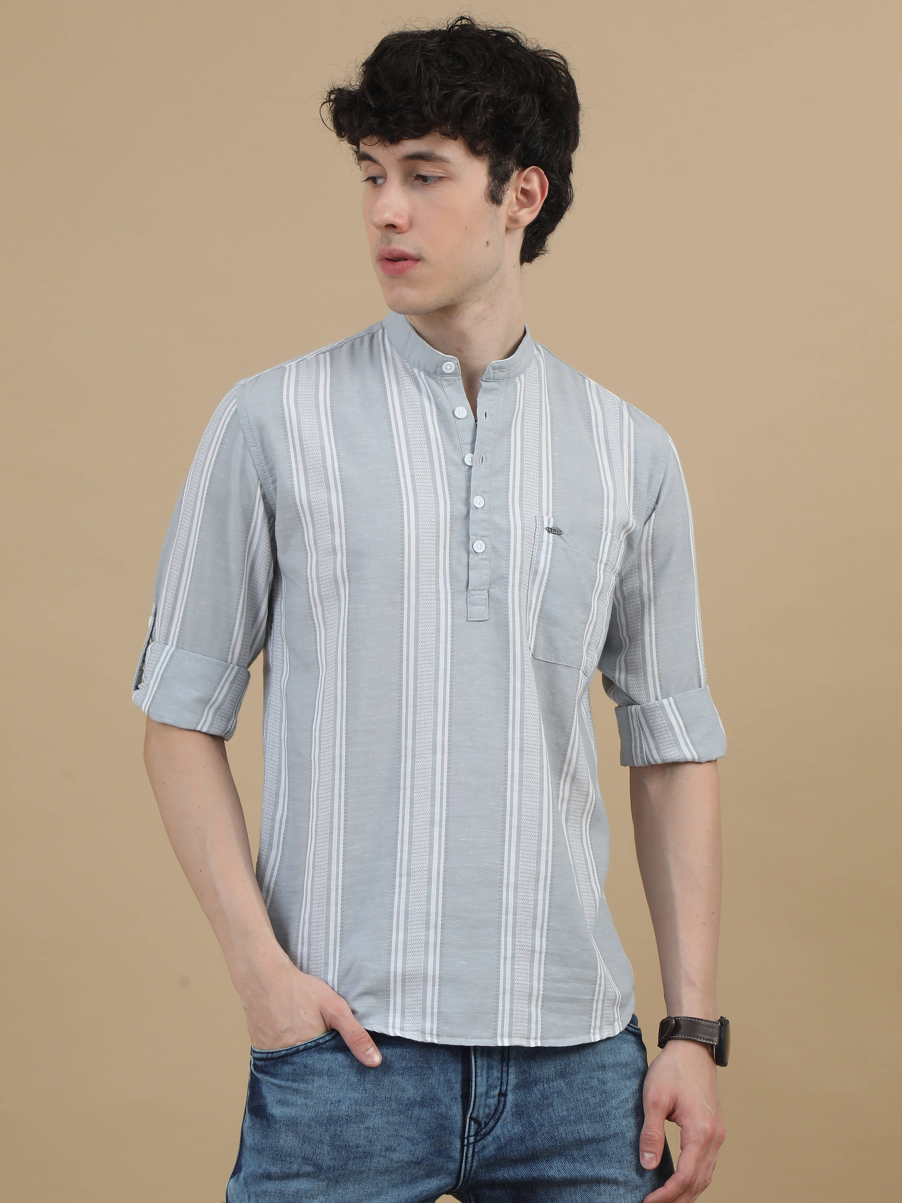 Cool Colors 100% Cotton Slim Fit Striped Full Sleeves Men's Casual Shirt - Light Grey ( Pack of 1 )     			Cool Colors 100% Cotton Slim Fit Striped Full Sleeves Men's Casual Shirt - Light Grey ( Pack of 1 )