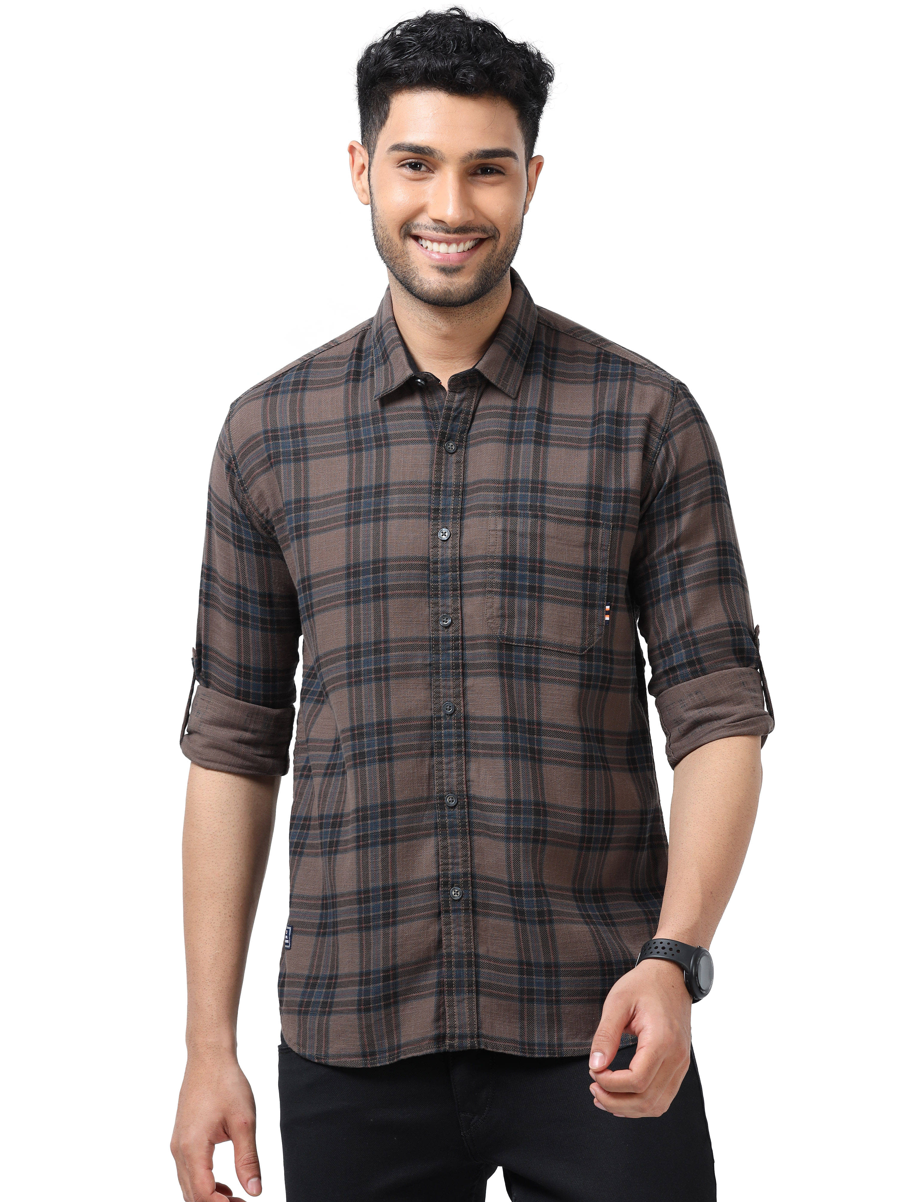 Cool Colors 100% Cotton Slim Fit Checks Full Sleeves Men's Casual Shirt - Brown ( Pack of 1 )     			Cool Colors 100% Cotton Slim Fit Checks Full Sleeves Men's Casual Shirt - Brown ( Pack of 1 )